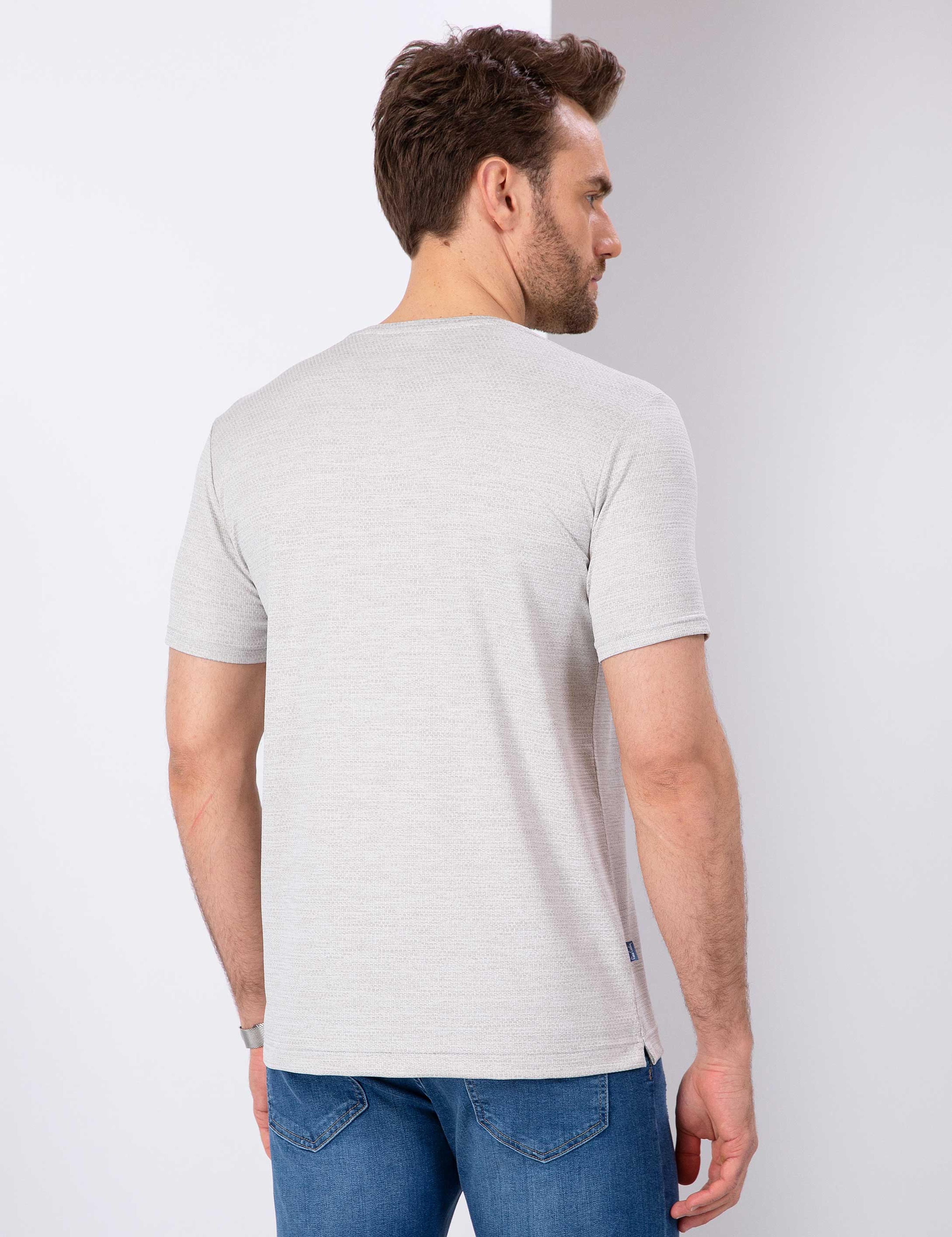 Gri Slim Fit Bisiklet Yaka T-Shirt - Image 3