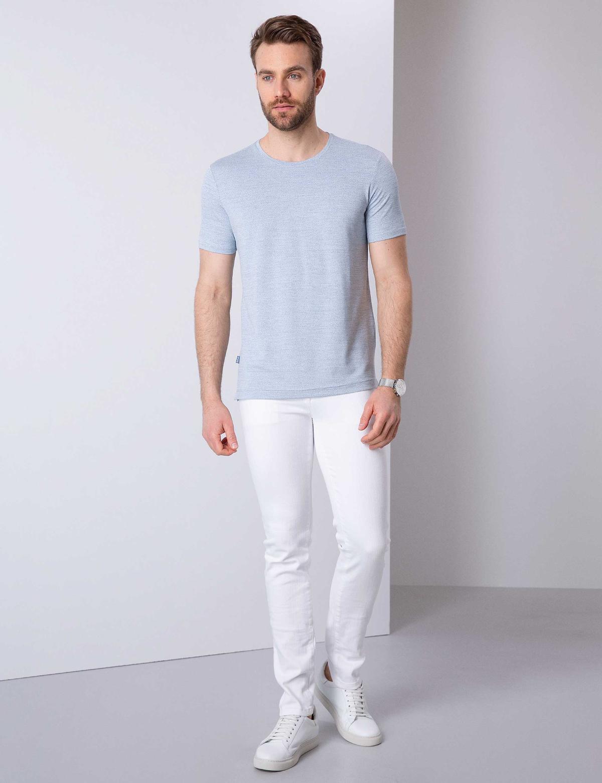 Petrol Mavi Slim Fit Bisiklet Yaka T-Shirt - 50200374047