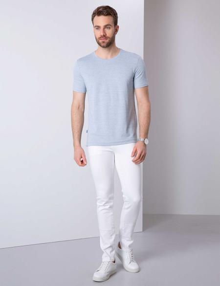 Petrol Mavi Slim Fit Bisiklet Yaka T-Shirt - 50200374047