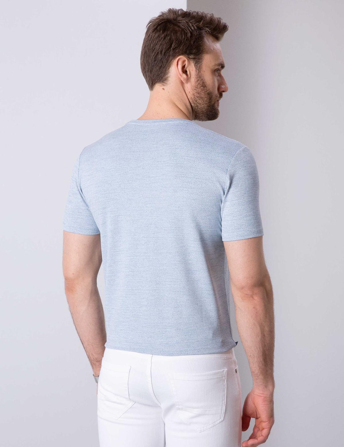 Petrol Mavi Slim Fit Bisiklet Yaka T-Shirt - 50200374047