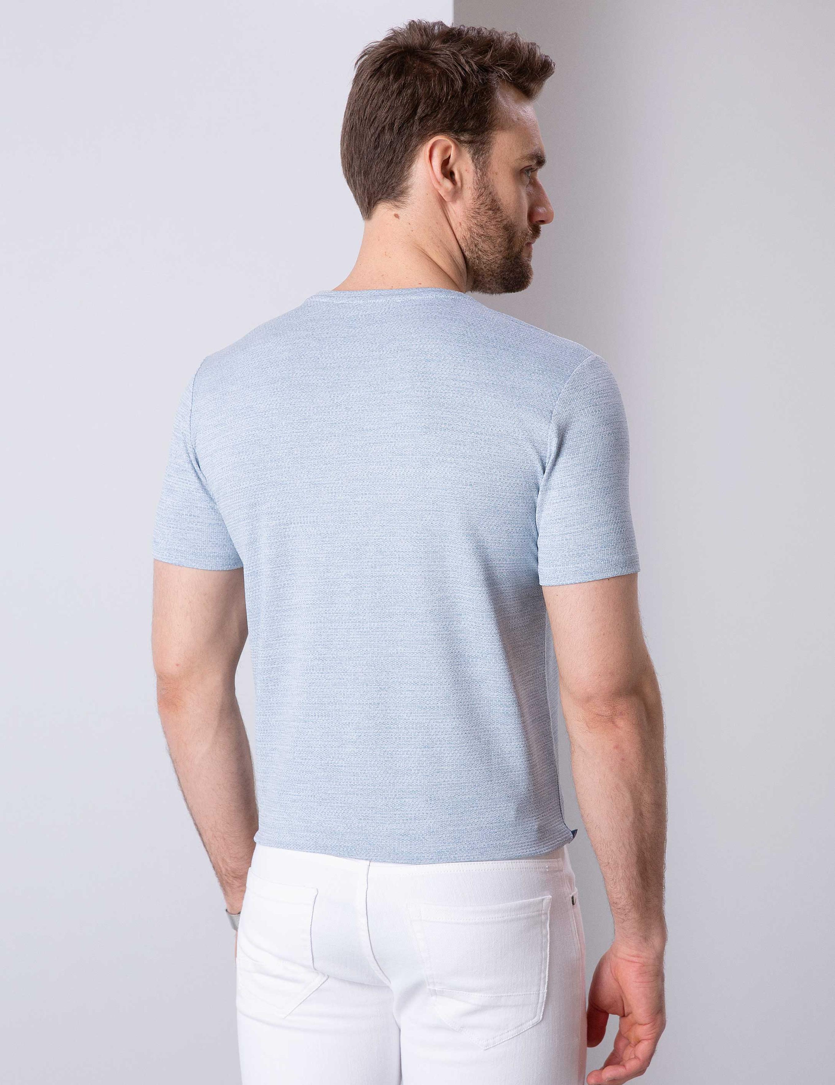 Petrol Mavi Slim Fit Bisiklet Yaka T-Shirt