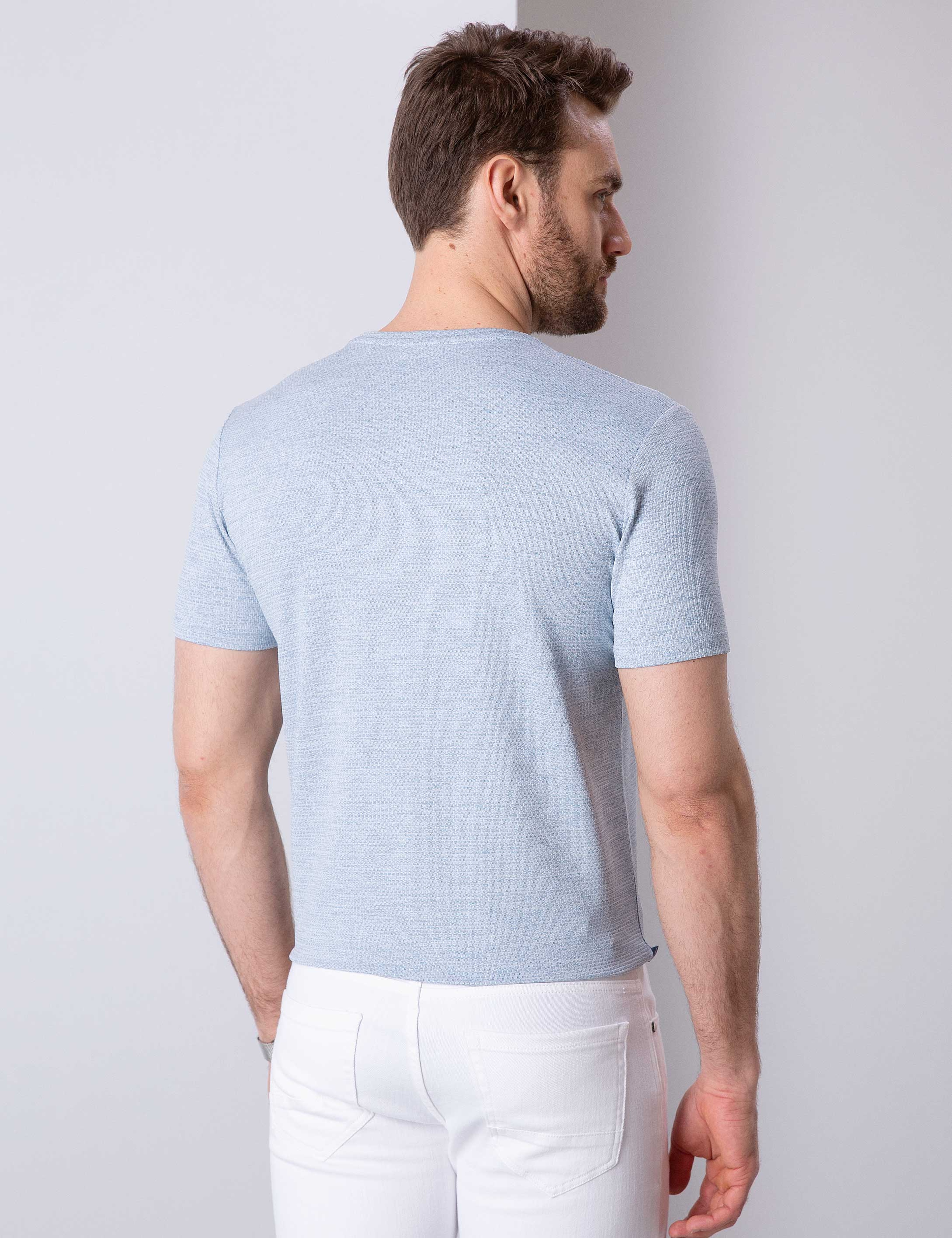 Petrol Mavi Slim Fit Bisiklet Yaka T-Shirt - Image 3