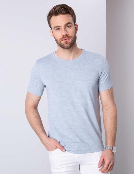 Petrol Mavi Slim Fit Bisiklet Yaka T-Shirt - 50200374047