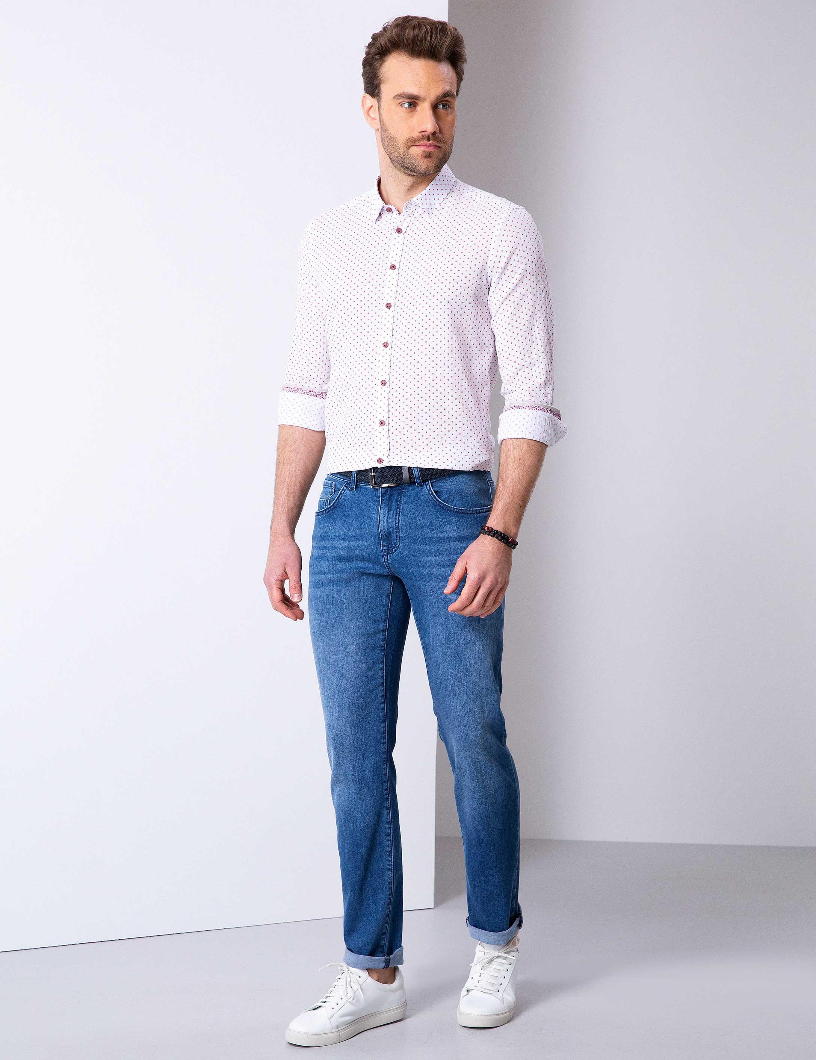 Kırmızı Slim Fit Uzun Kollu Gömlek