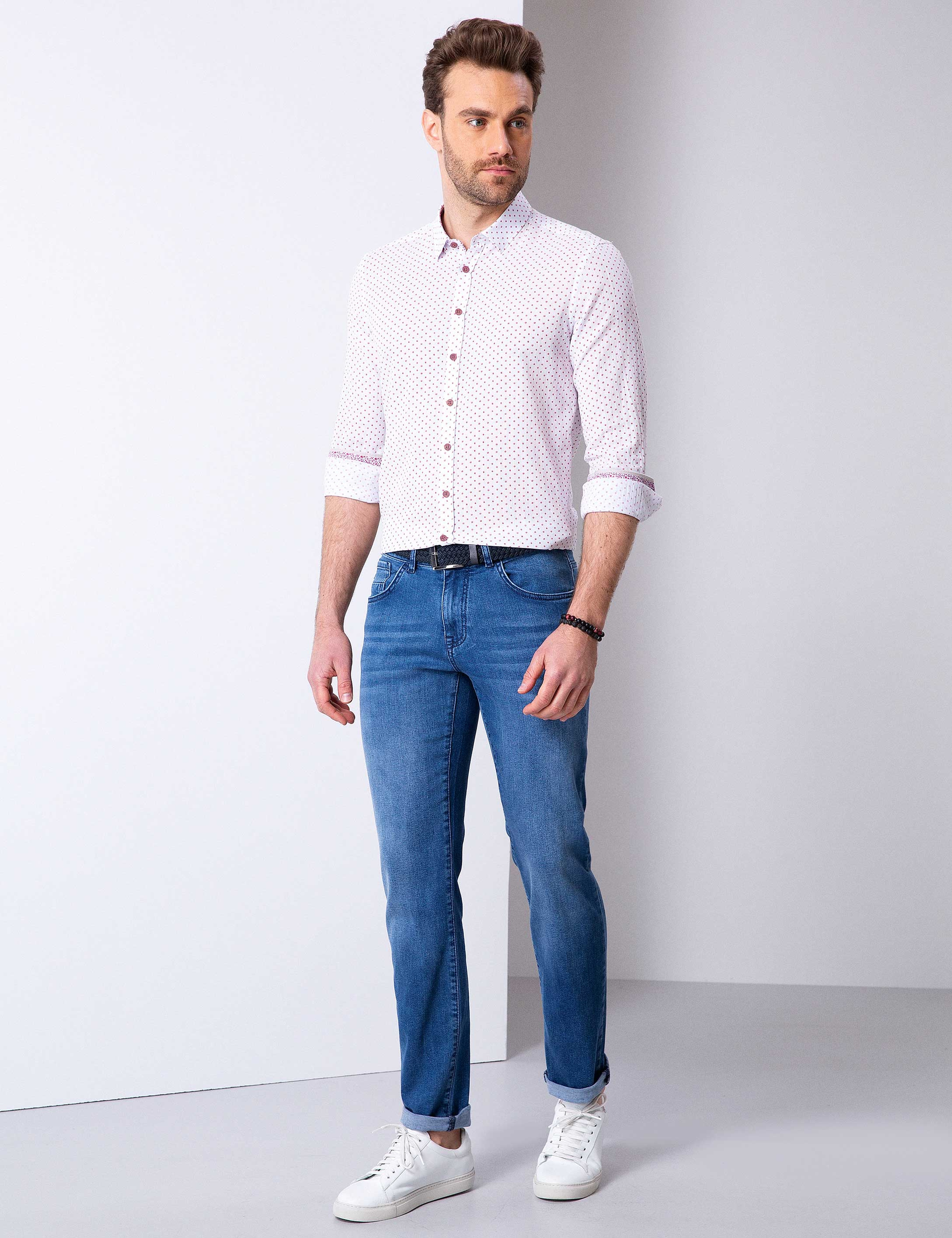 Kırmızı Slim Fit Uzun Kollu Gömlek