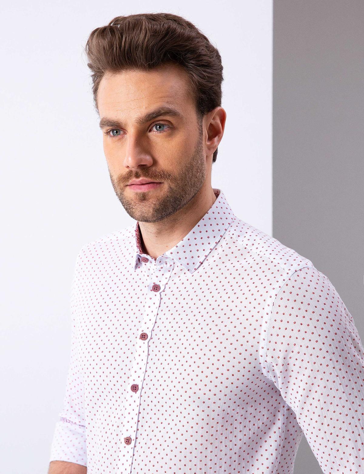 Kırmızı Slim Fit Uzun Kollu Gömlek