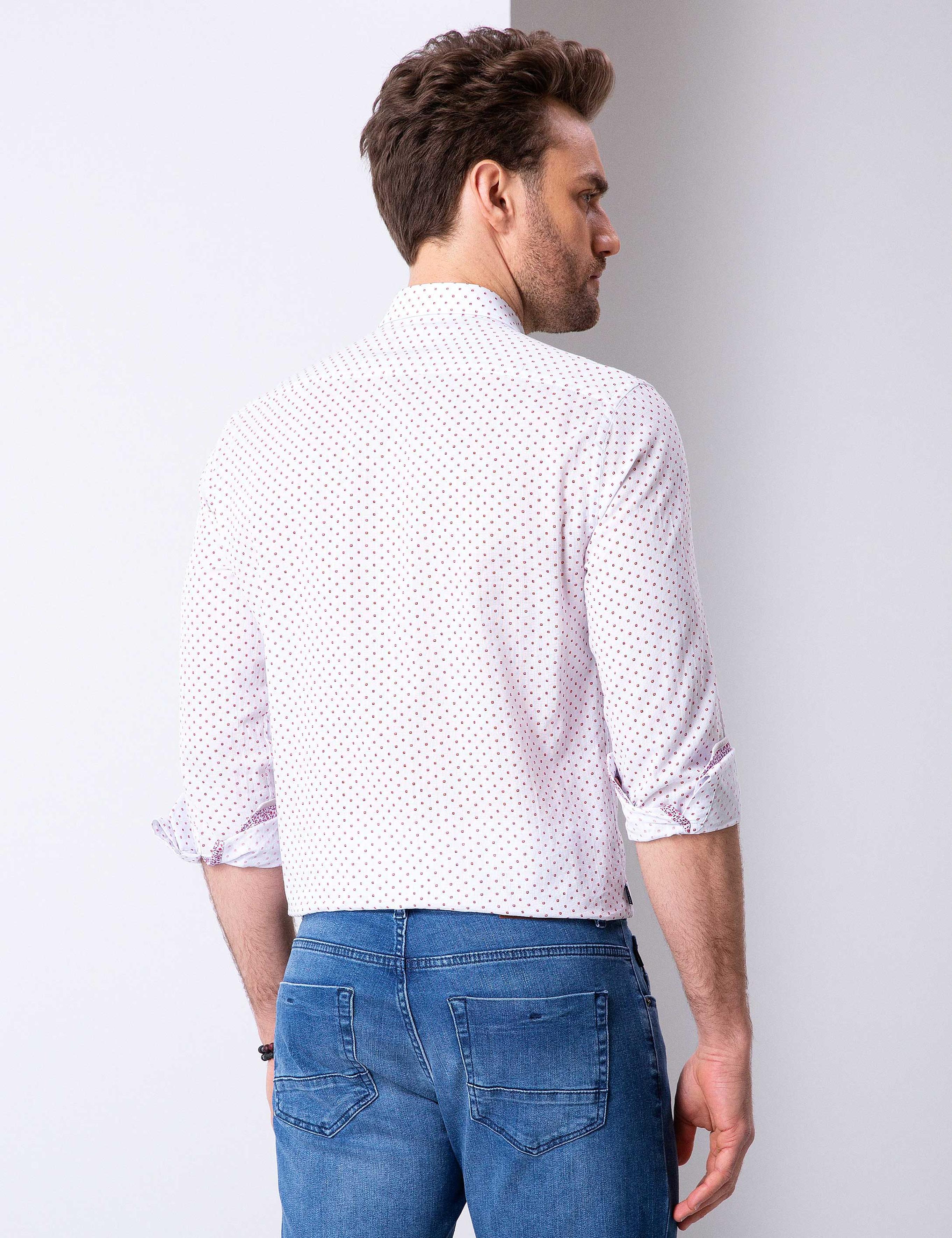 Kırmızı Slim Fit Uzun Kollu Gömlek