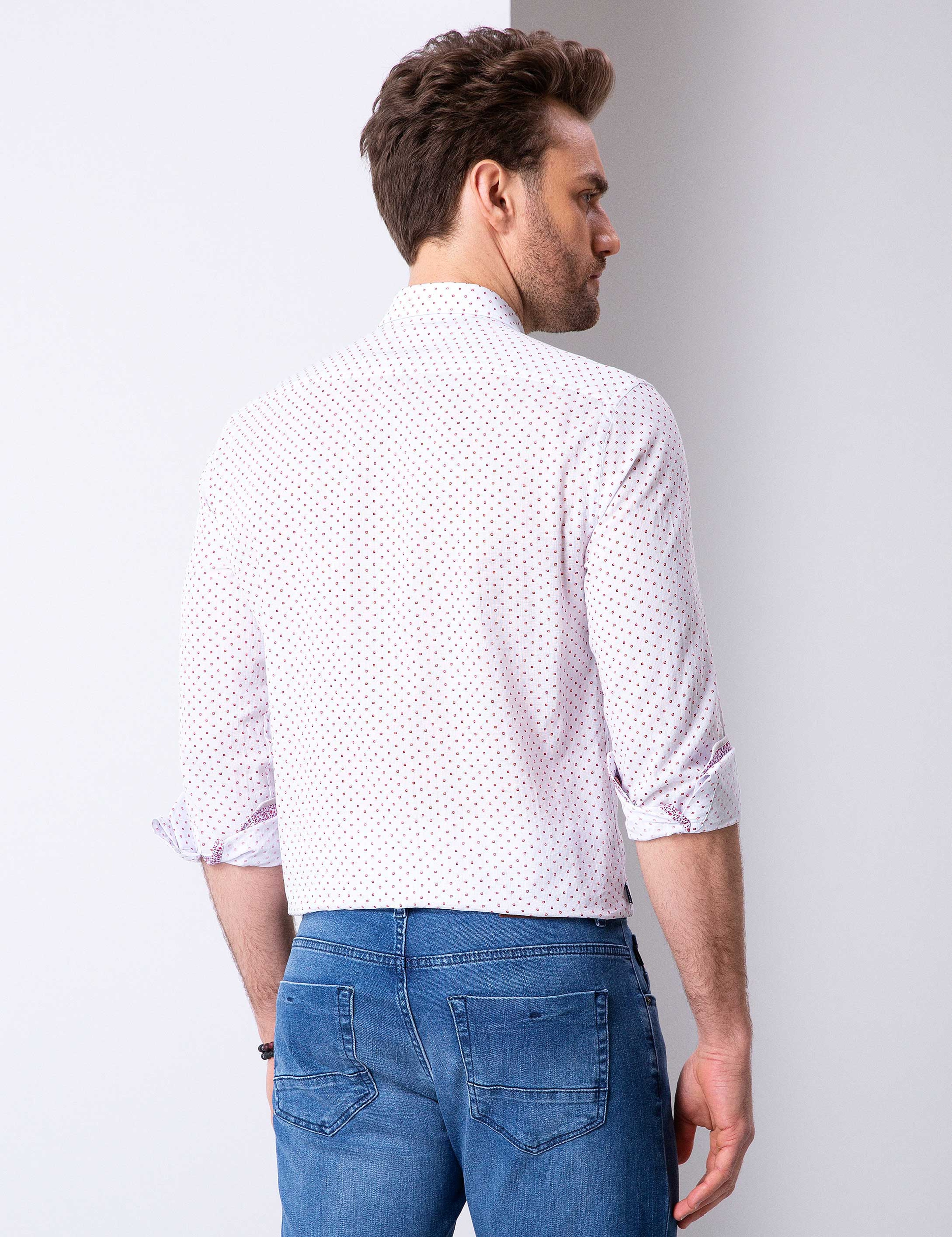 Kırmızı Slim Fit Uzun Kollu Gömlek - Image 4