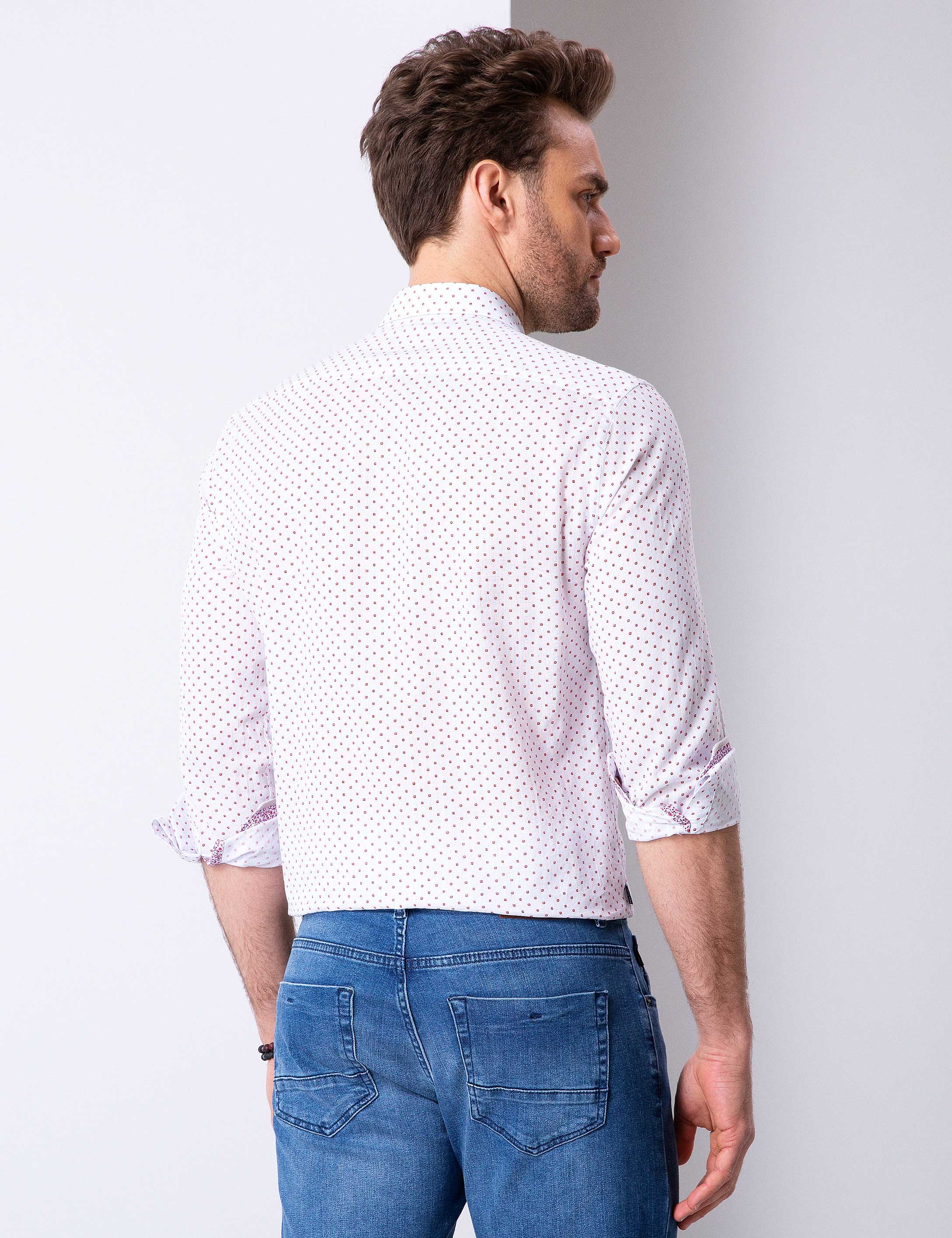 Kırmızı Slim Fit Uzun Kollu Gömlek