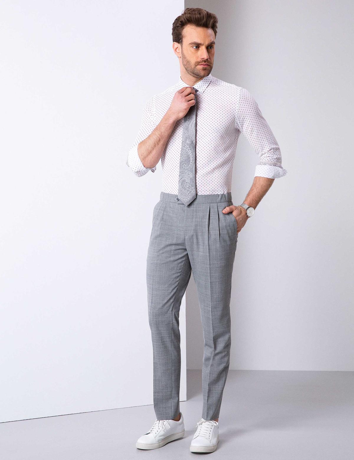 Kahverengi Detaylı Beyaz Slim Fit Gömlek - 50200622020