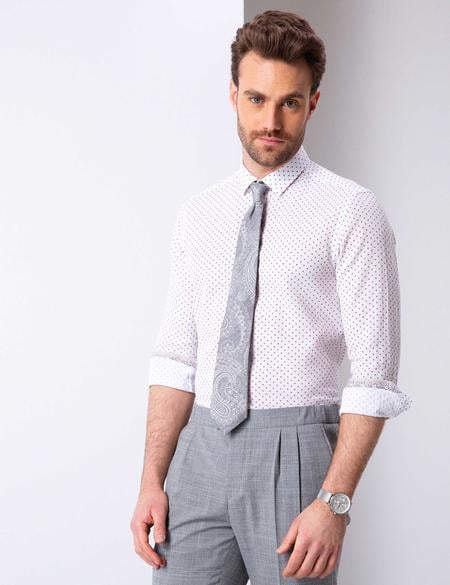 Kahverengi Detaylı Beyaz Slim Fit Gömlek - 50200622020