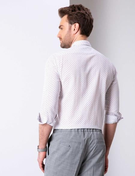 Kahverengi Detaylı Beyaz Slim Fit Gömlek - 50200622020