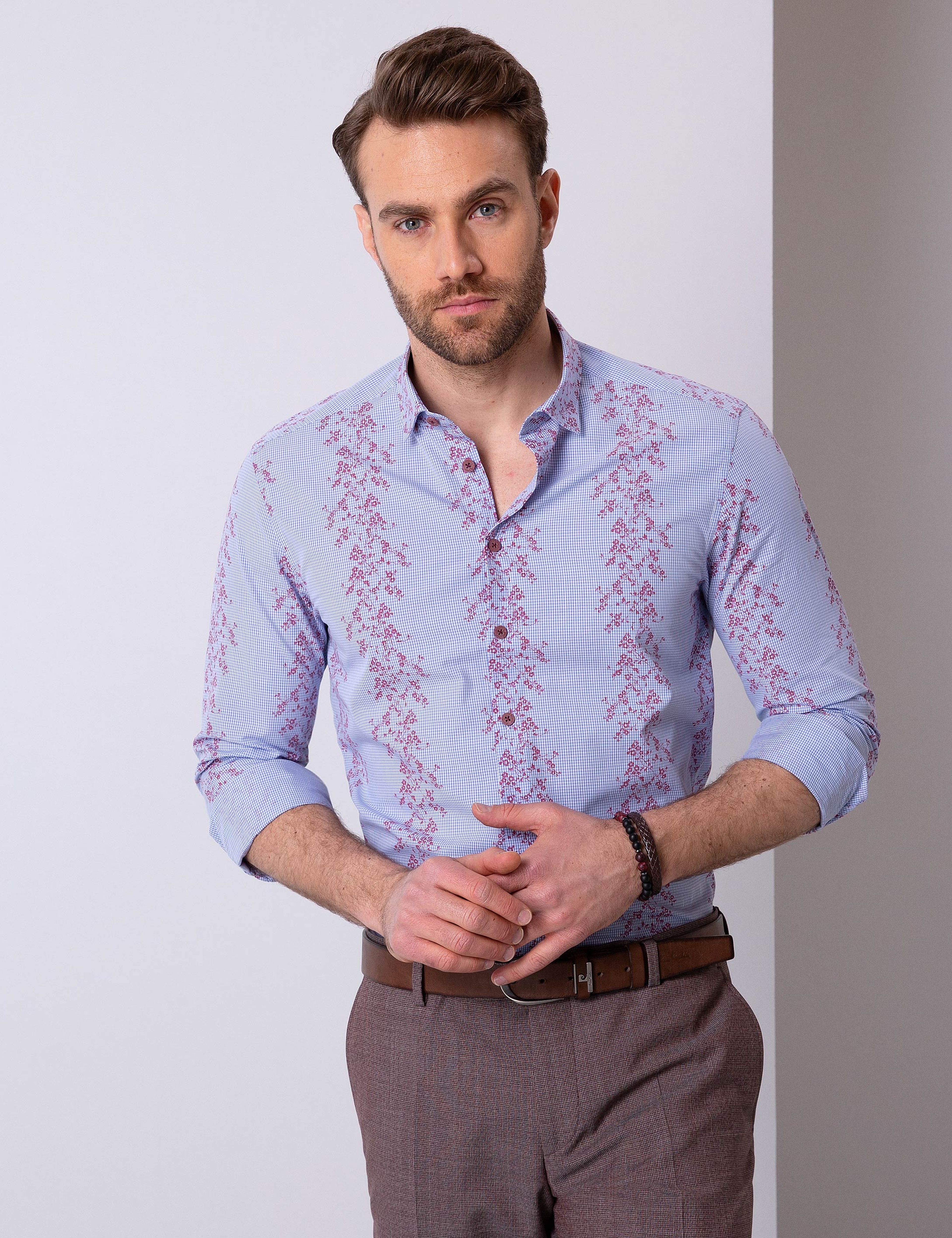 Mavi Slim Fit Uzun Kollu Gömlek - Image 1
