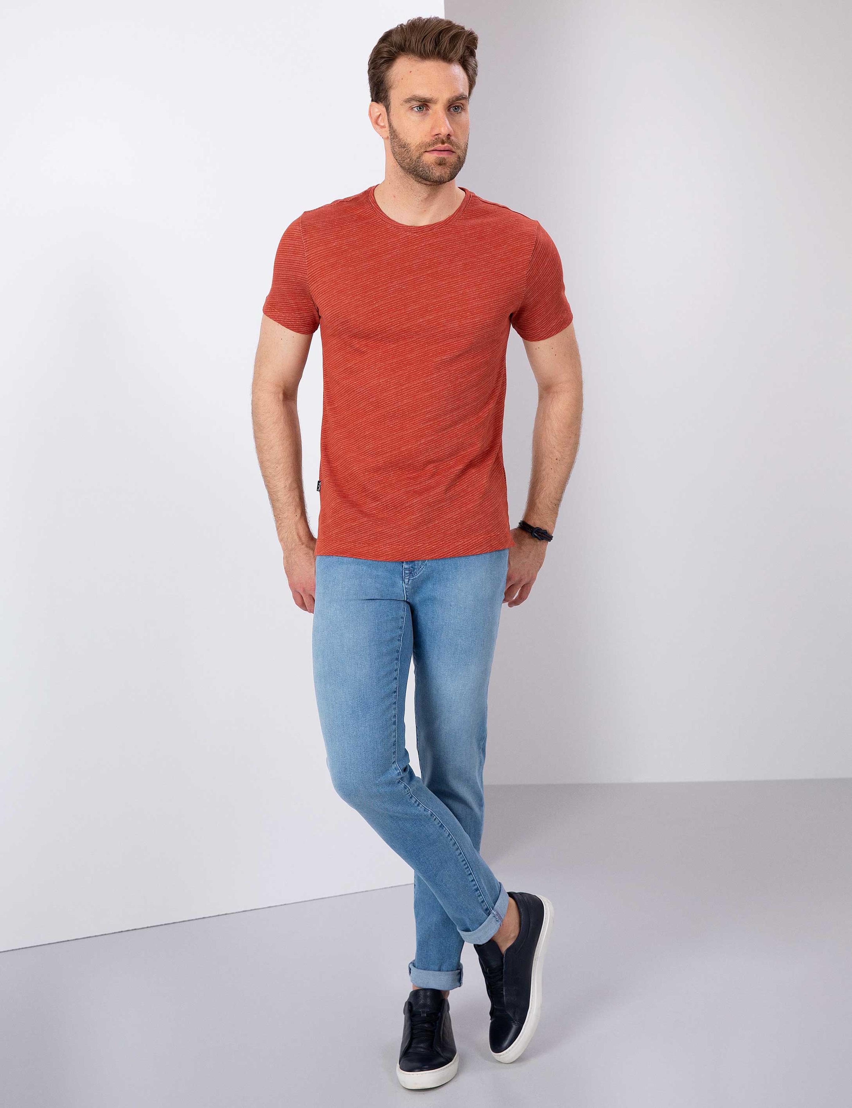 Kiremit Slim Fit Bisiklet Yaka T-Shirt
