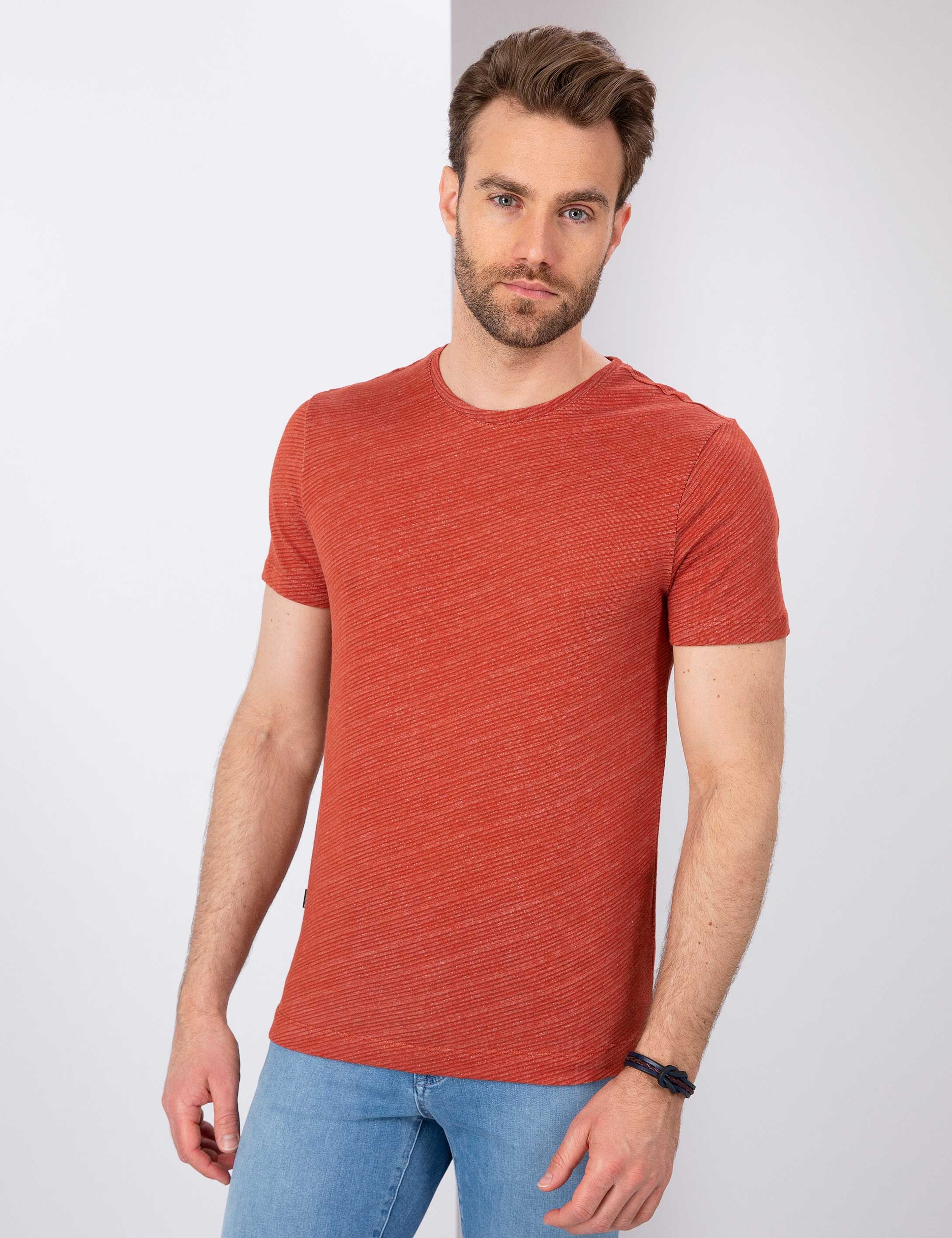 Kiremit Slim Fit Bisiklet Yaka T-Shirt - Image 1