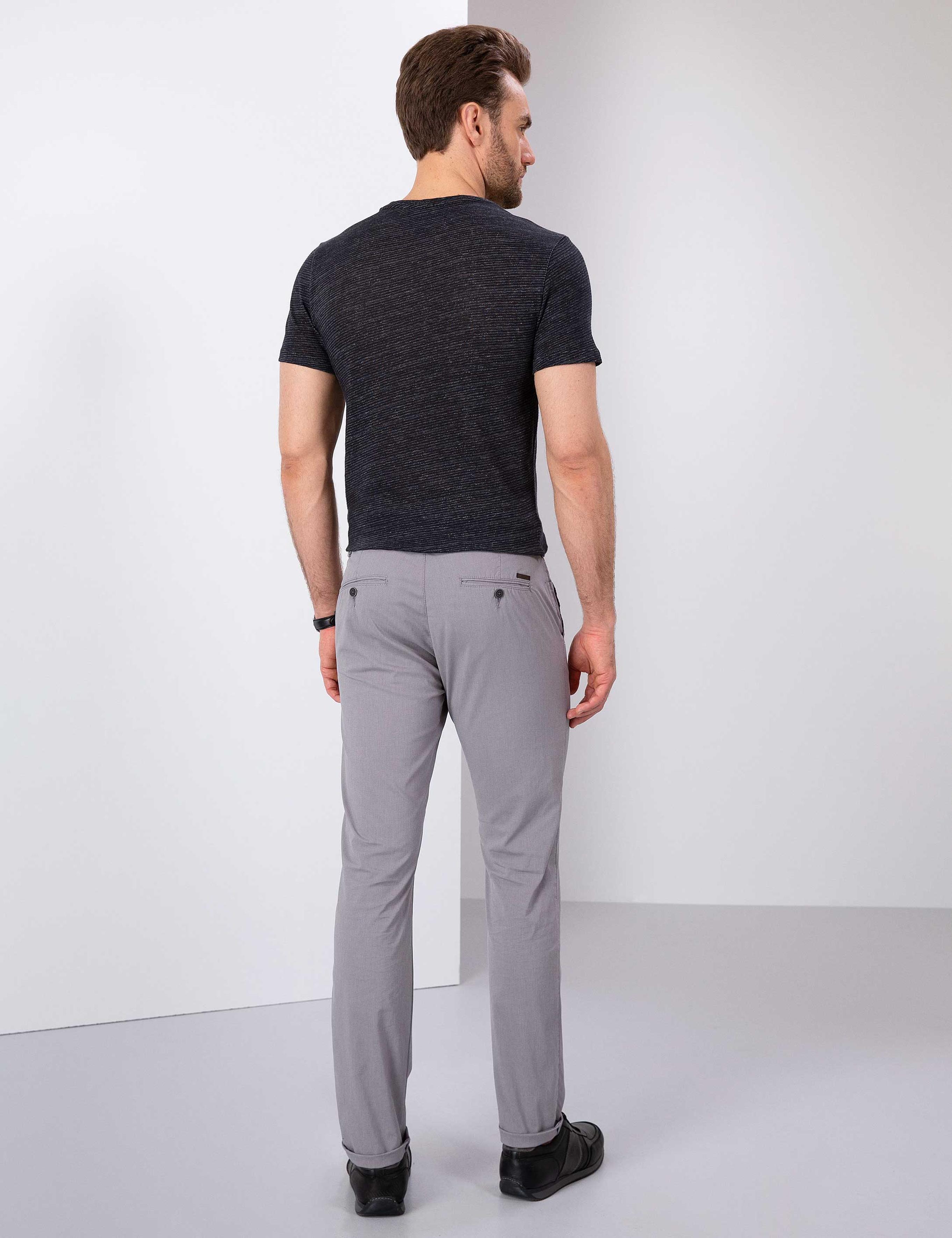 Gri Slim Fit Kanvas Pantolon