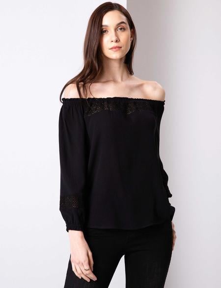 Siyah Crop Top Bluz - 50202566022