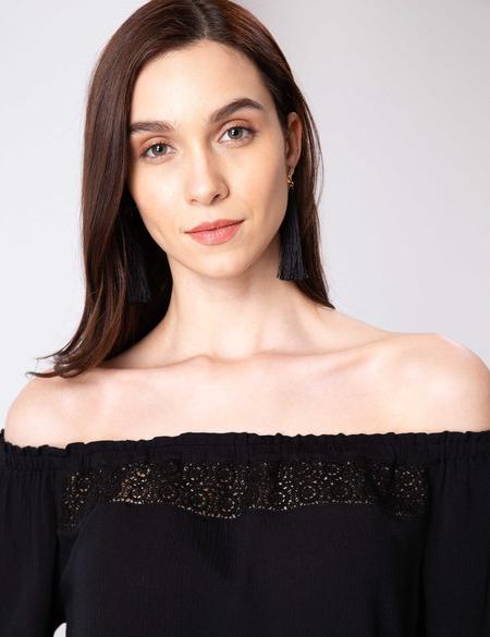 Siyah Crop Top Bluz - 50202566022