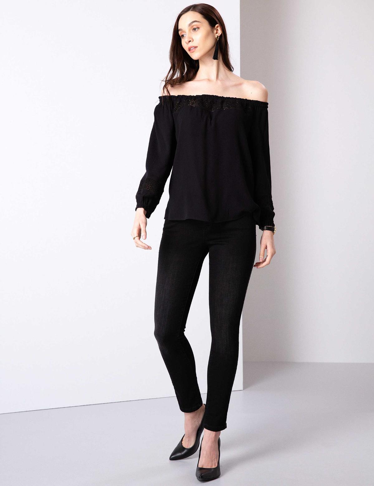 Siyah Crop Top Bluz - 50202566022