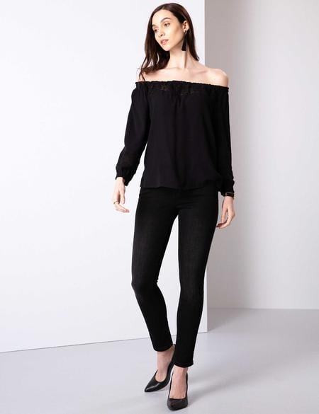 Siyah Crop Top Bluz - 50202566022