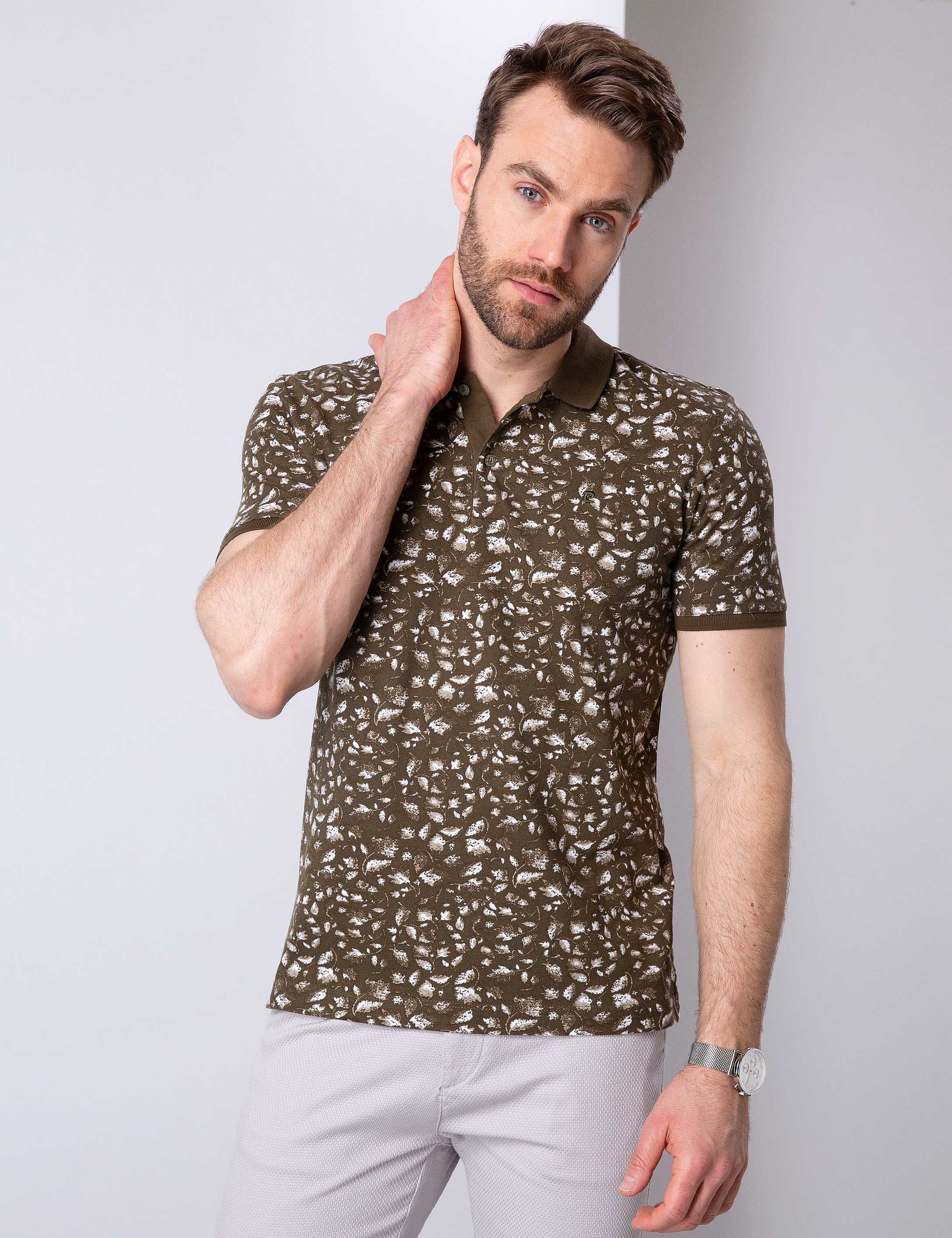 Haki Slim Fit Polo Yaka Tişört - Image 1