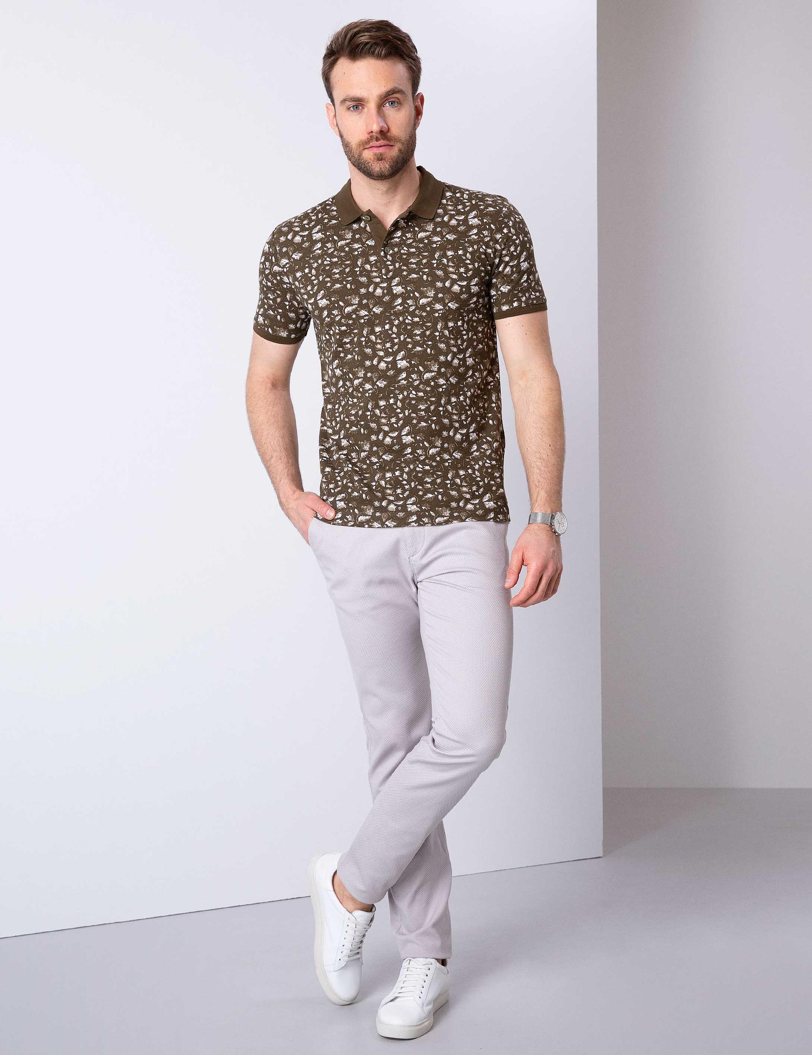 Haki Slim Fit Polo Yaka Tişört