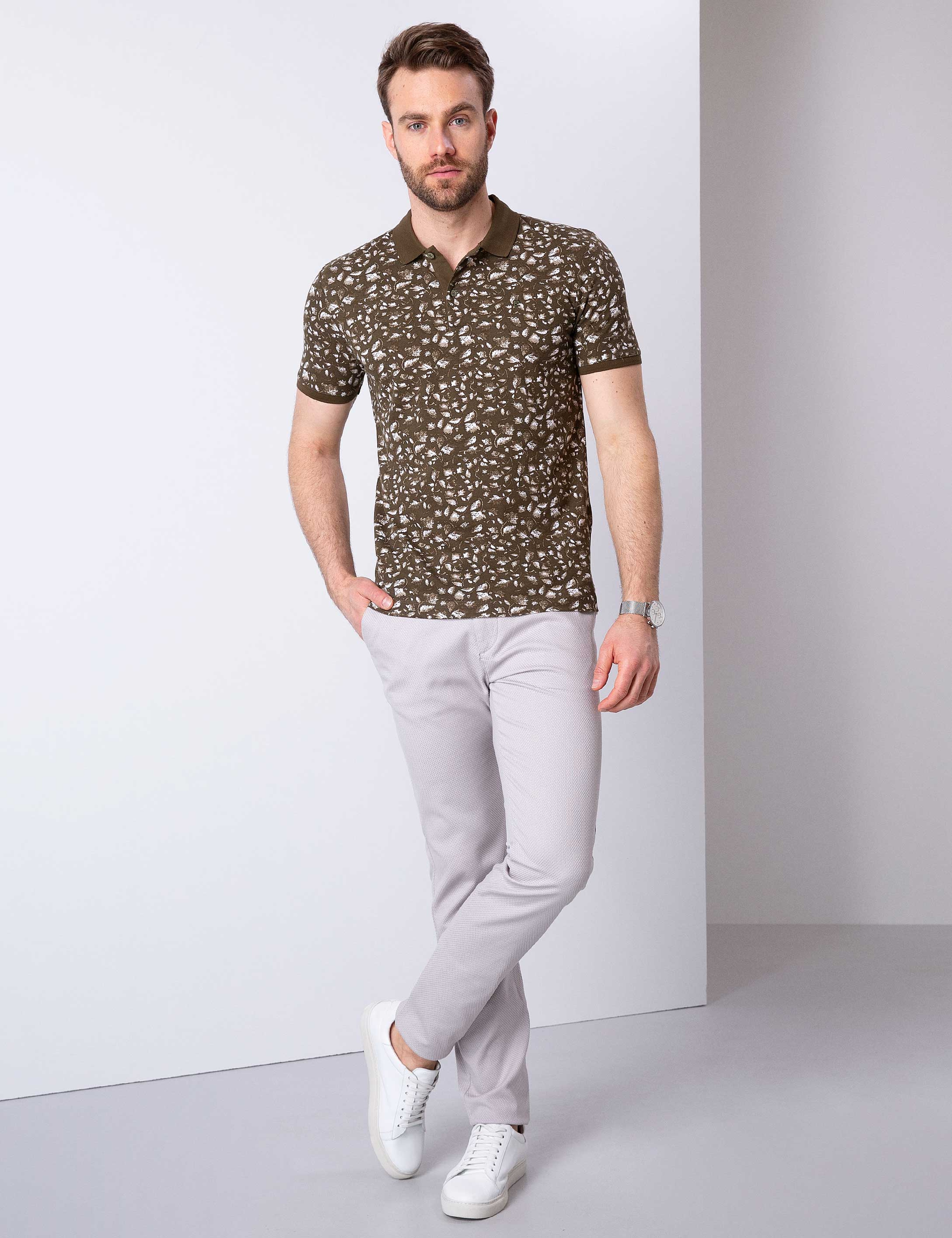Haki Slim Fit Polo Yaka Tişört - Image 2