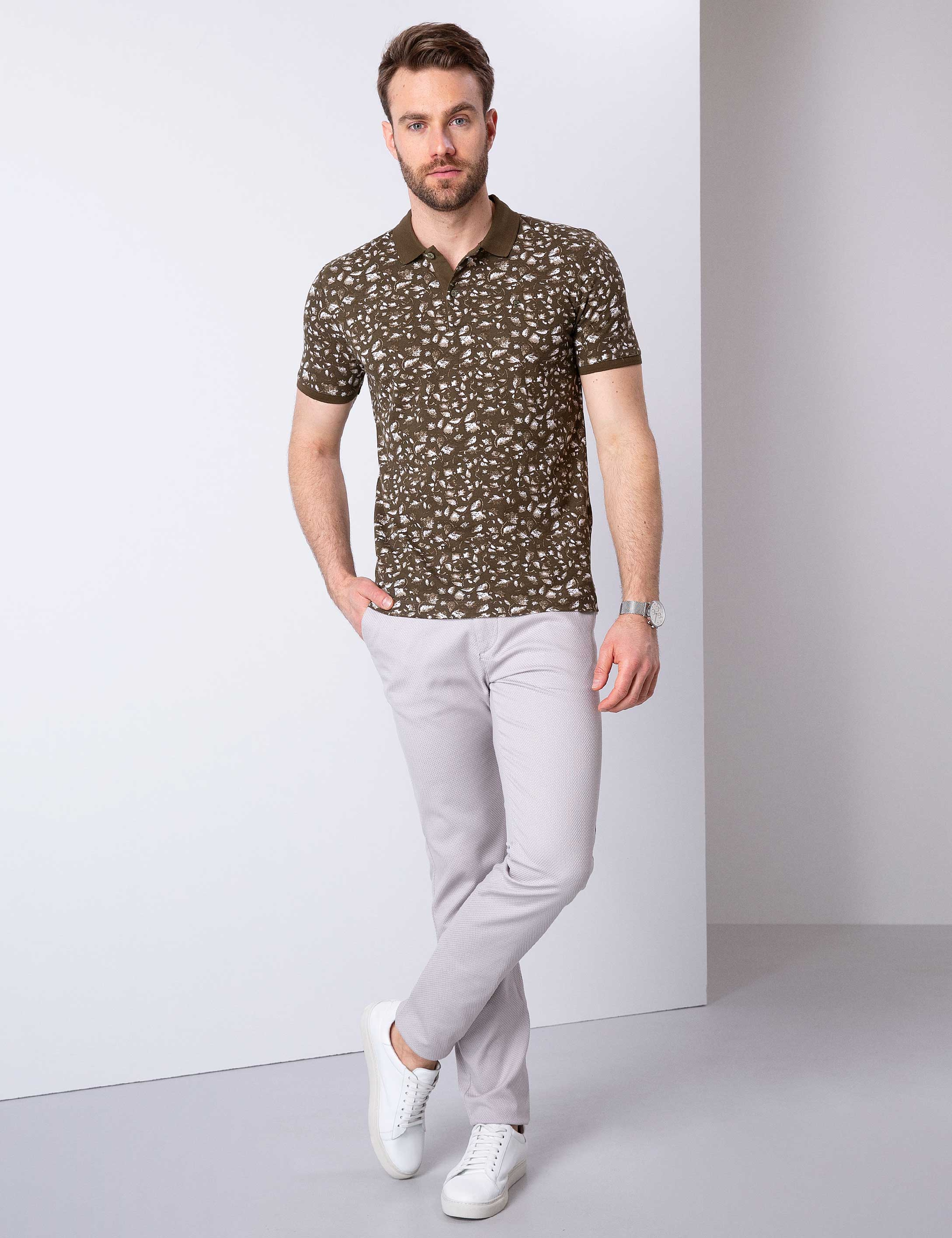 Haki Slim Fit Polo Yaka Tişört