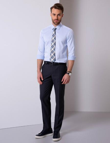 Açık Mavi Slim Fit Uzun Kollu Basic Gömlek - 50204546028