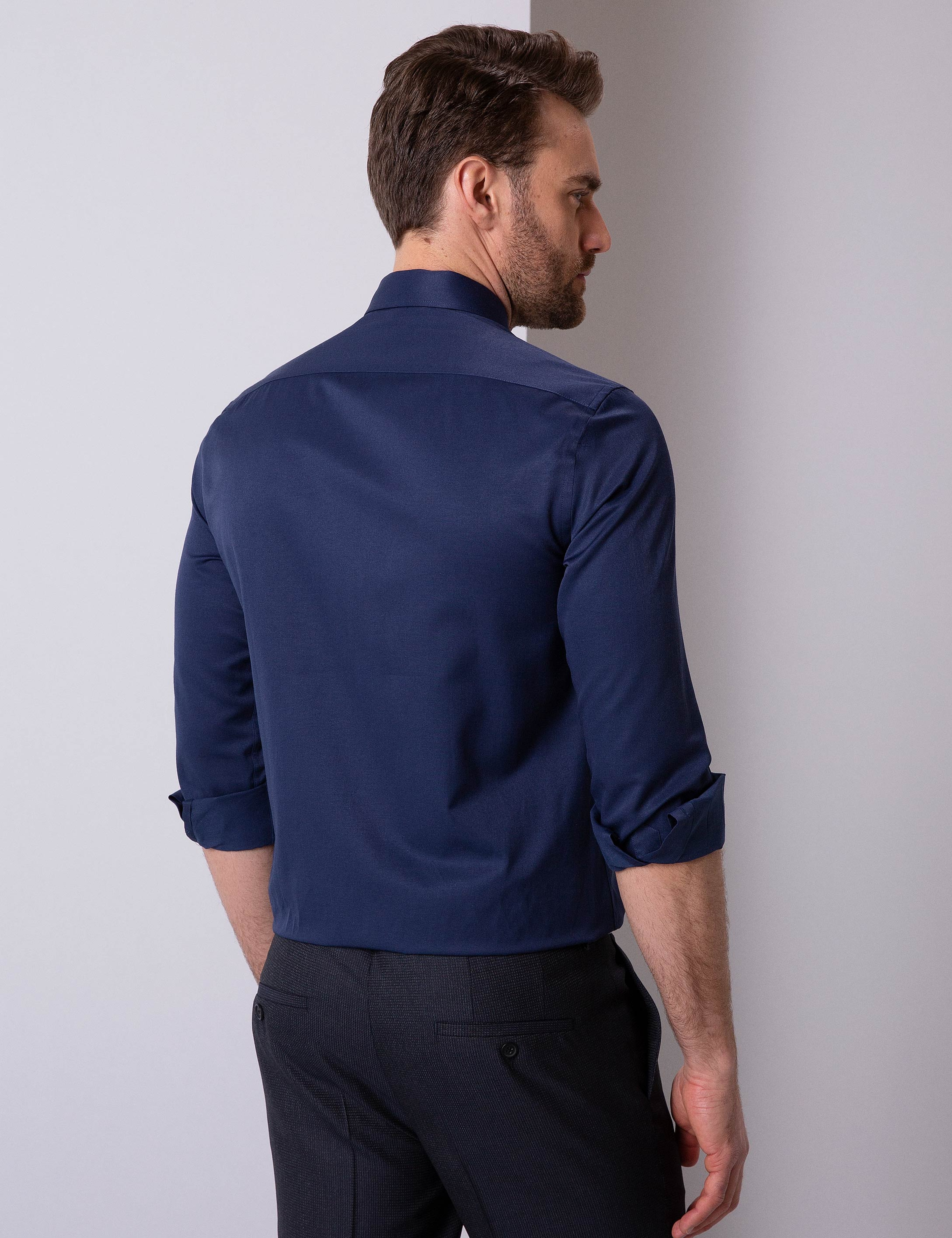 Lacivert Slim Fit Uzun Kollu Basic Gömlek