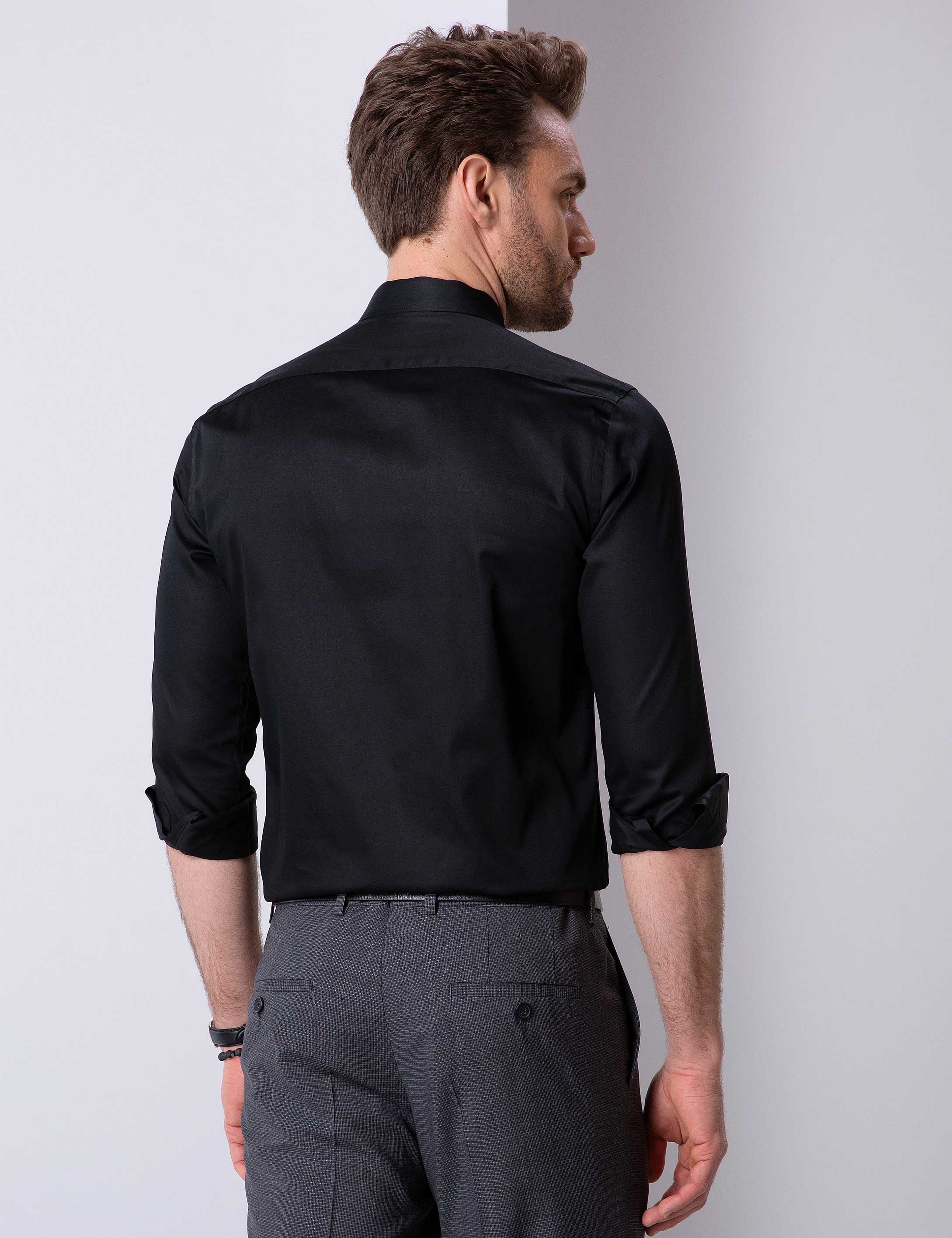 Siyah Slim Fit Basic Gömlek - Image 4