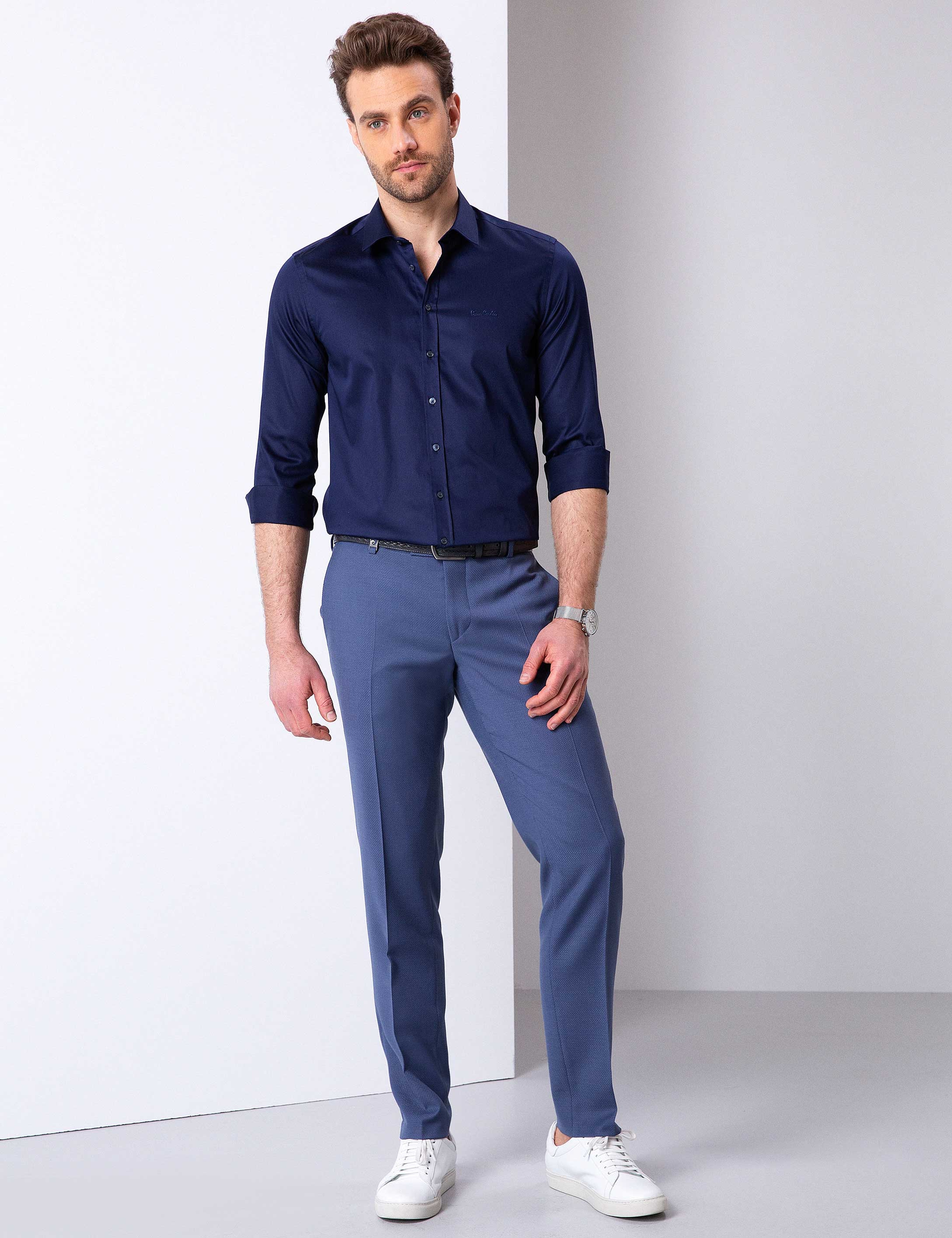 Lacivert Slim Fit Basic Gömlek