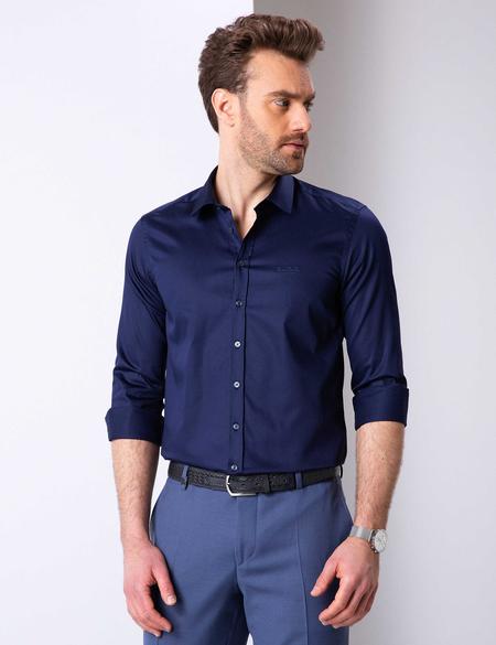 Lacivert Slim Fit Basic Gömlek - 50204547028