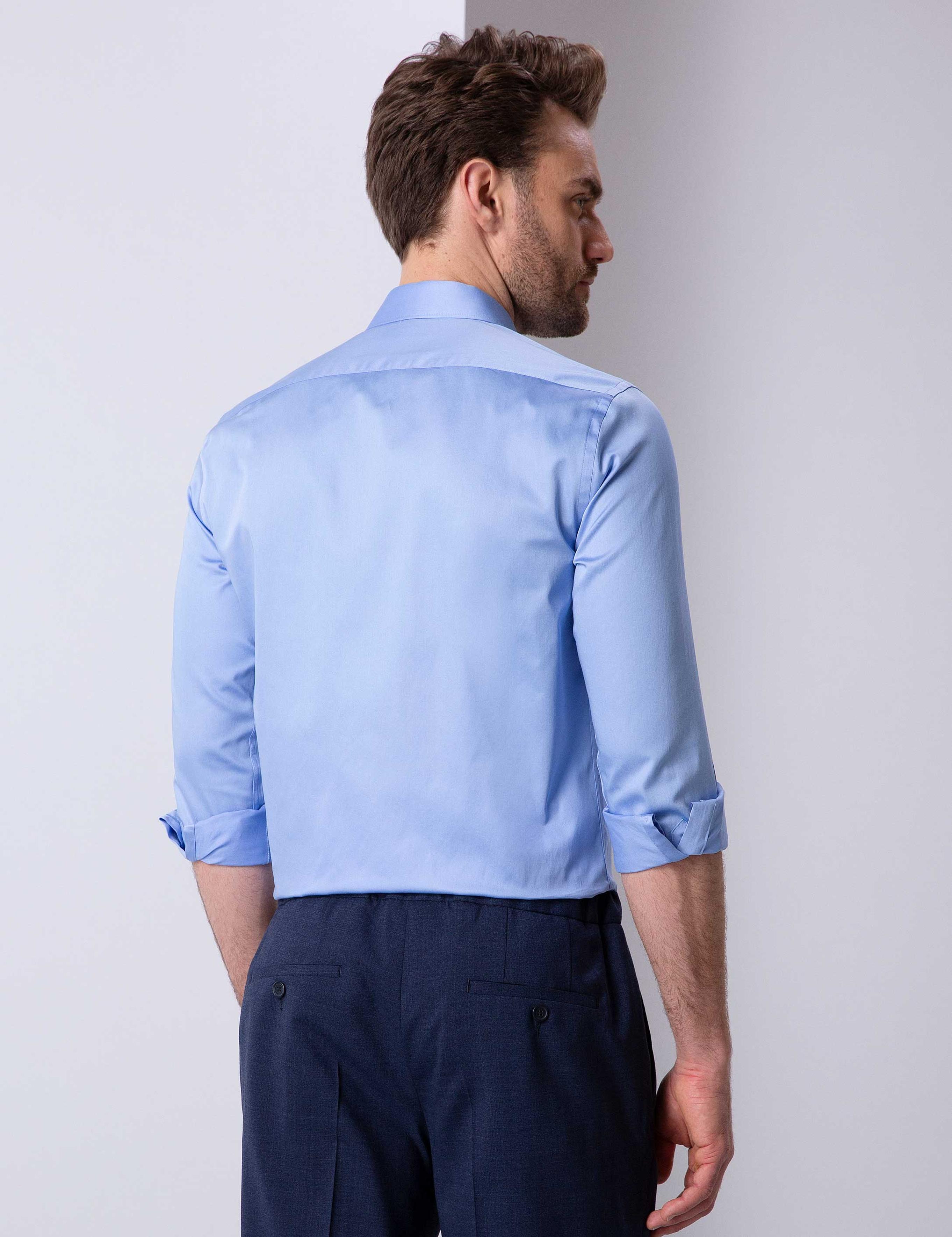 Koyu Mavi Slim Fit Uzun Kollu Basic Gömlek