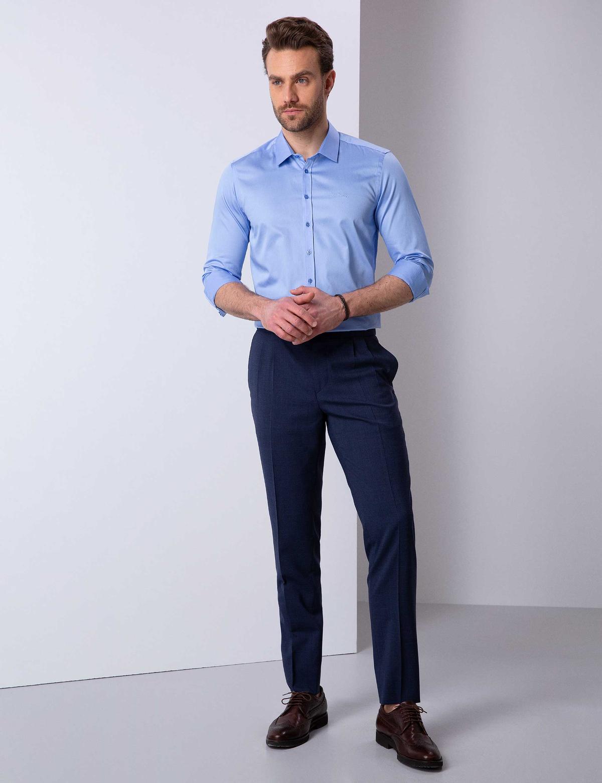 Koyu Mavi Slim Fit Uzun Kollu Basic Gömlek - 50204547037