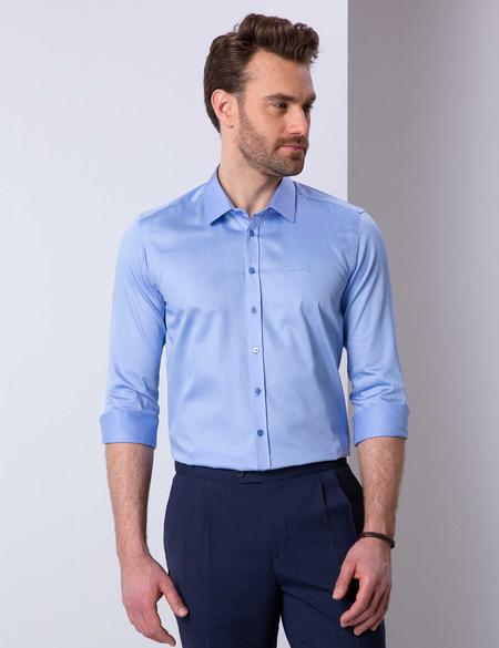 Koyu Mavi Slim Fit Uzun Kollu Basic Gömlek - 50204547037