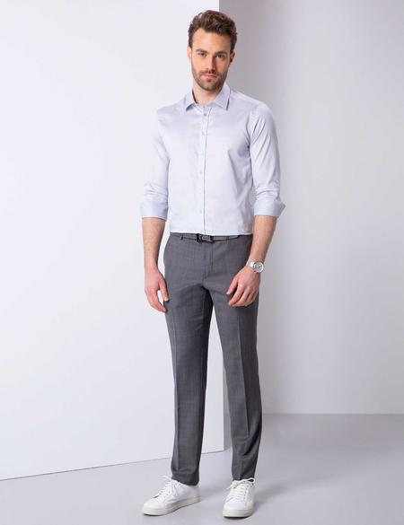 Gri Slim Fit Uzun Kollu Basic Gömlek - 50204547063