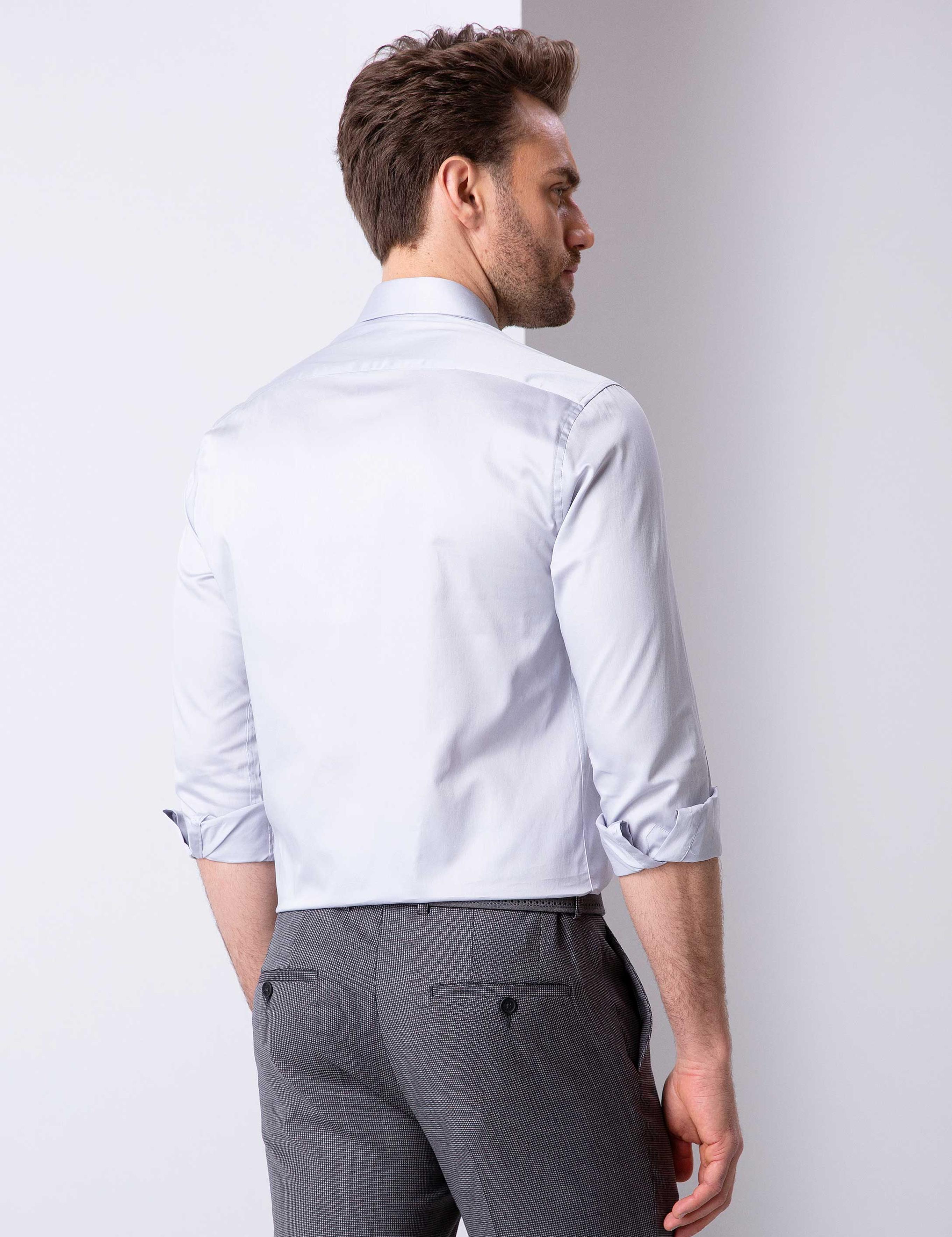 Gri Slim Fit Uzun Kollu Basic Gömlek