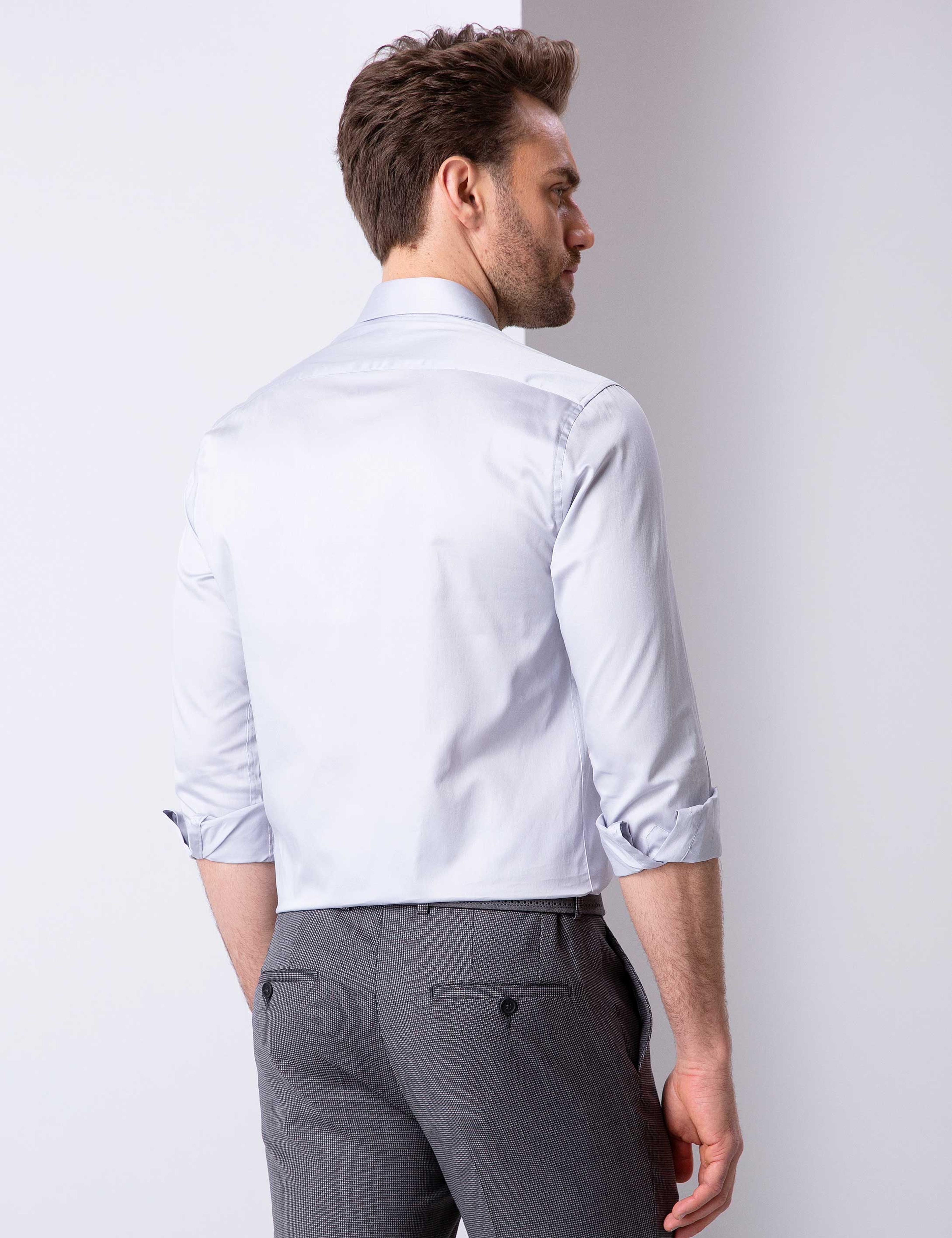 Gri Slim Fit Uzun Kollu Basic Gömlek - Image 3