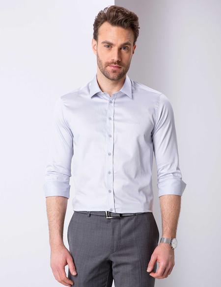 Gri Slim Fit Uzun Kollu Basic Gömlek - 50204547063
