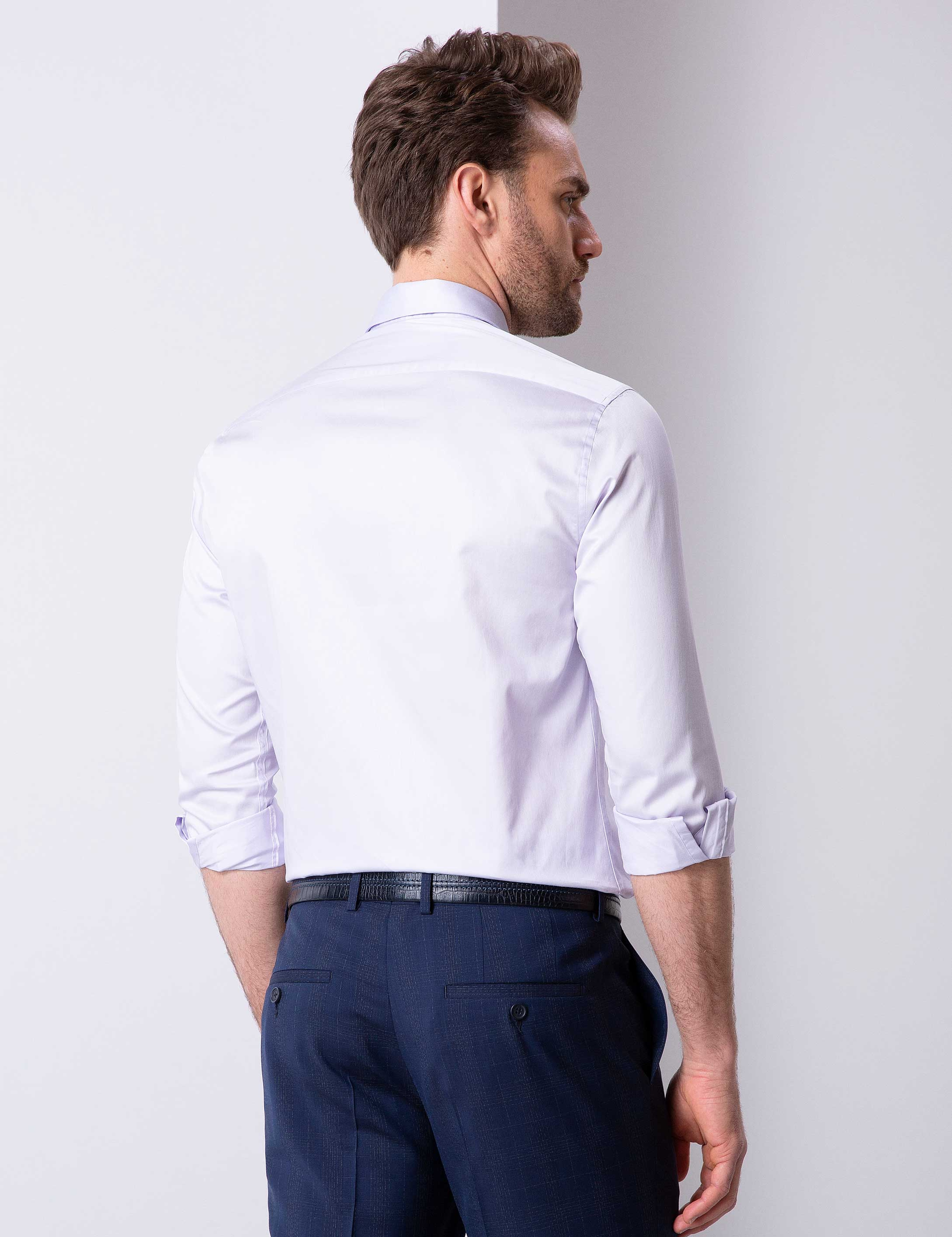 Lila Slim Fit Uzun Kollu Basic Gömlek - Image 3