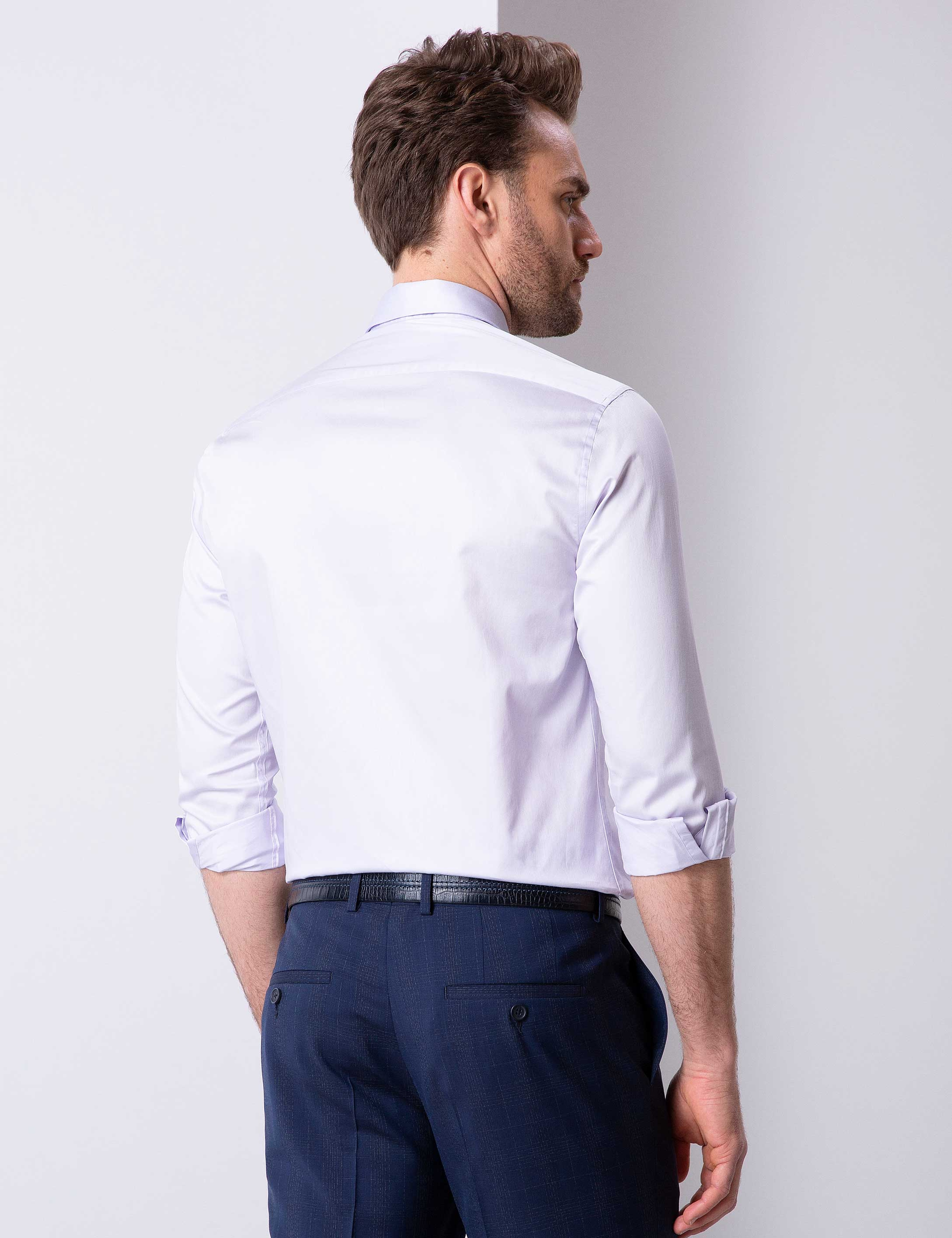 Lila Slim Fit Uzun Kollu Basic Gömlek