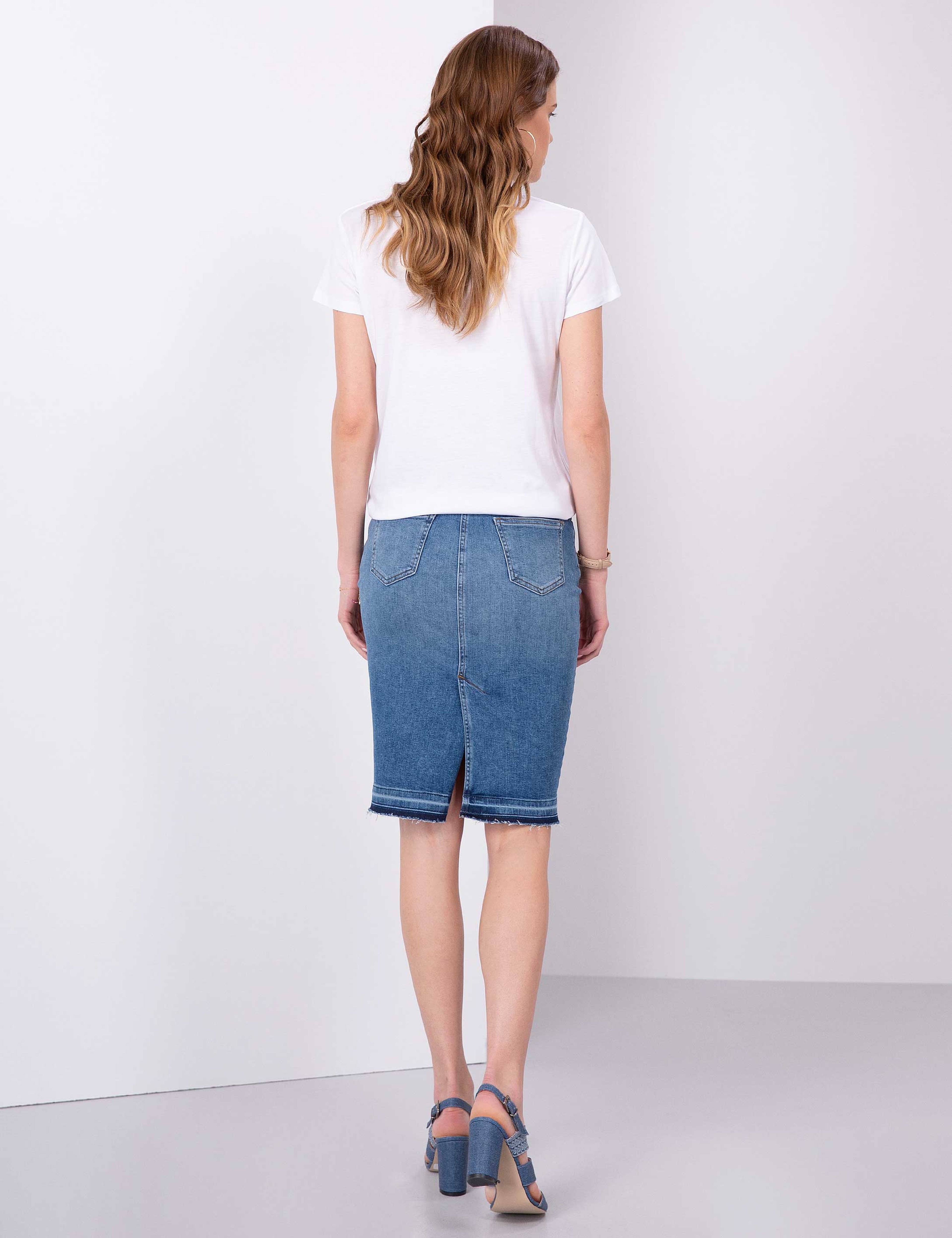 Mavi Slim Fit Dokuma Etek - Image 3