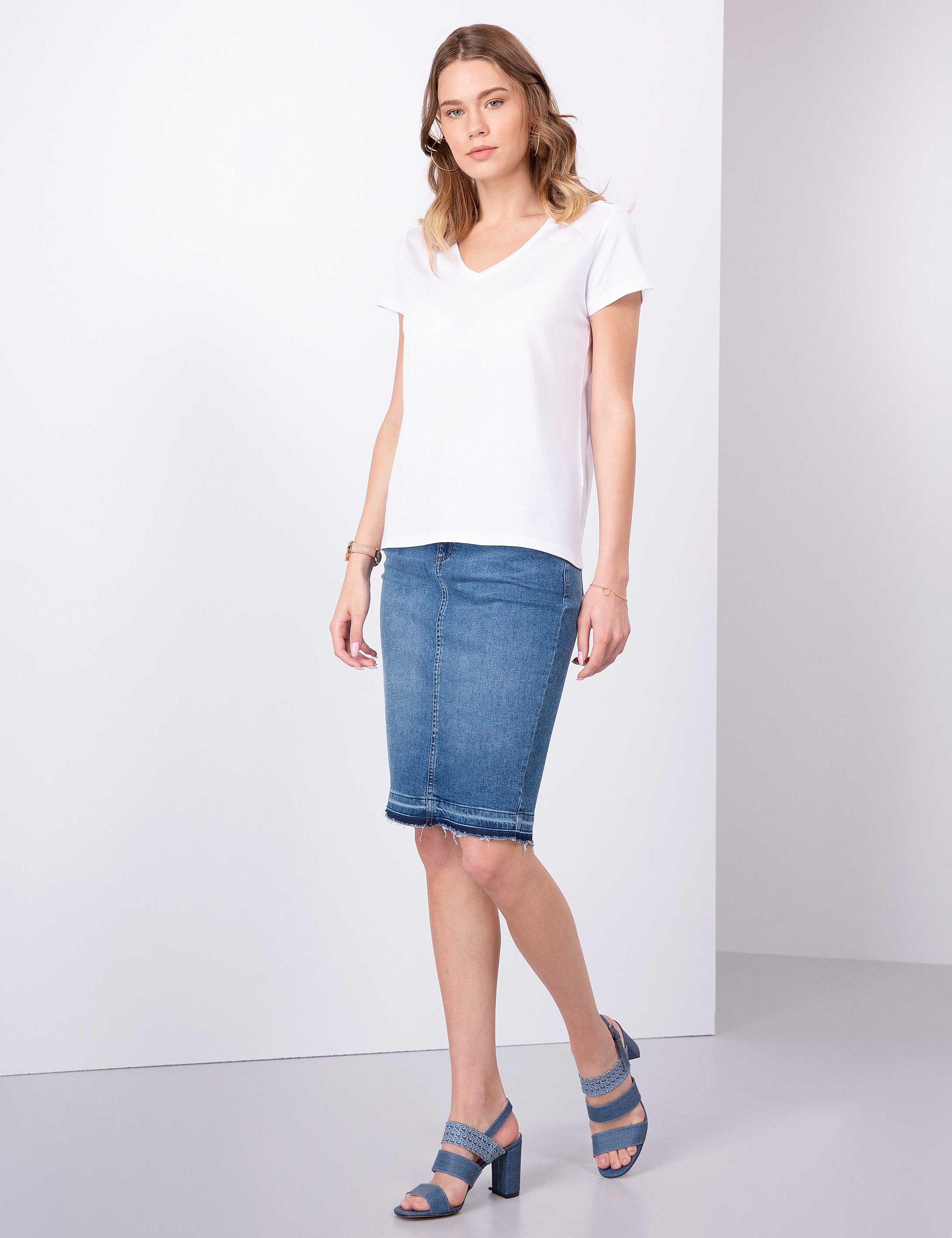 Mavi Slim Fit Dokuma Etek