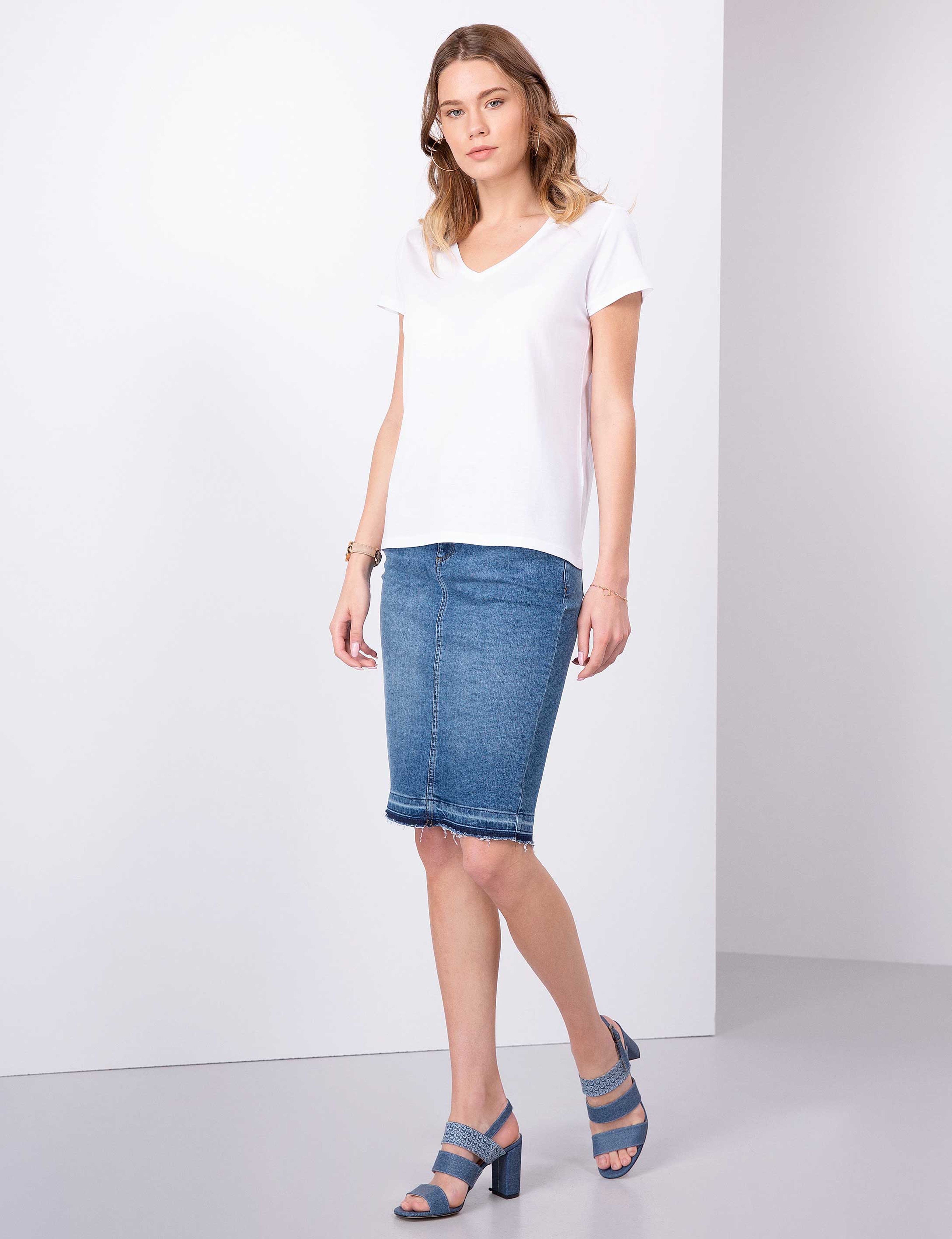 Mavi Slim Fit Dokuma Etek