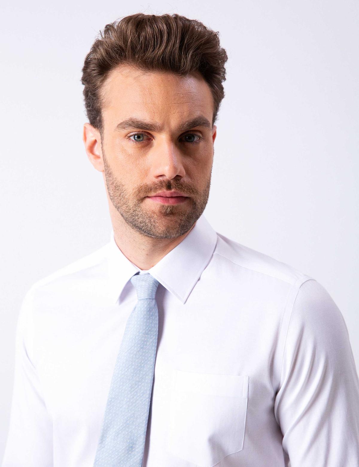 Beyaz Regular Fit Uzun Kollu Basic Gömlek - 50204564005