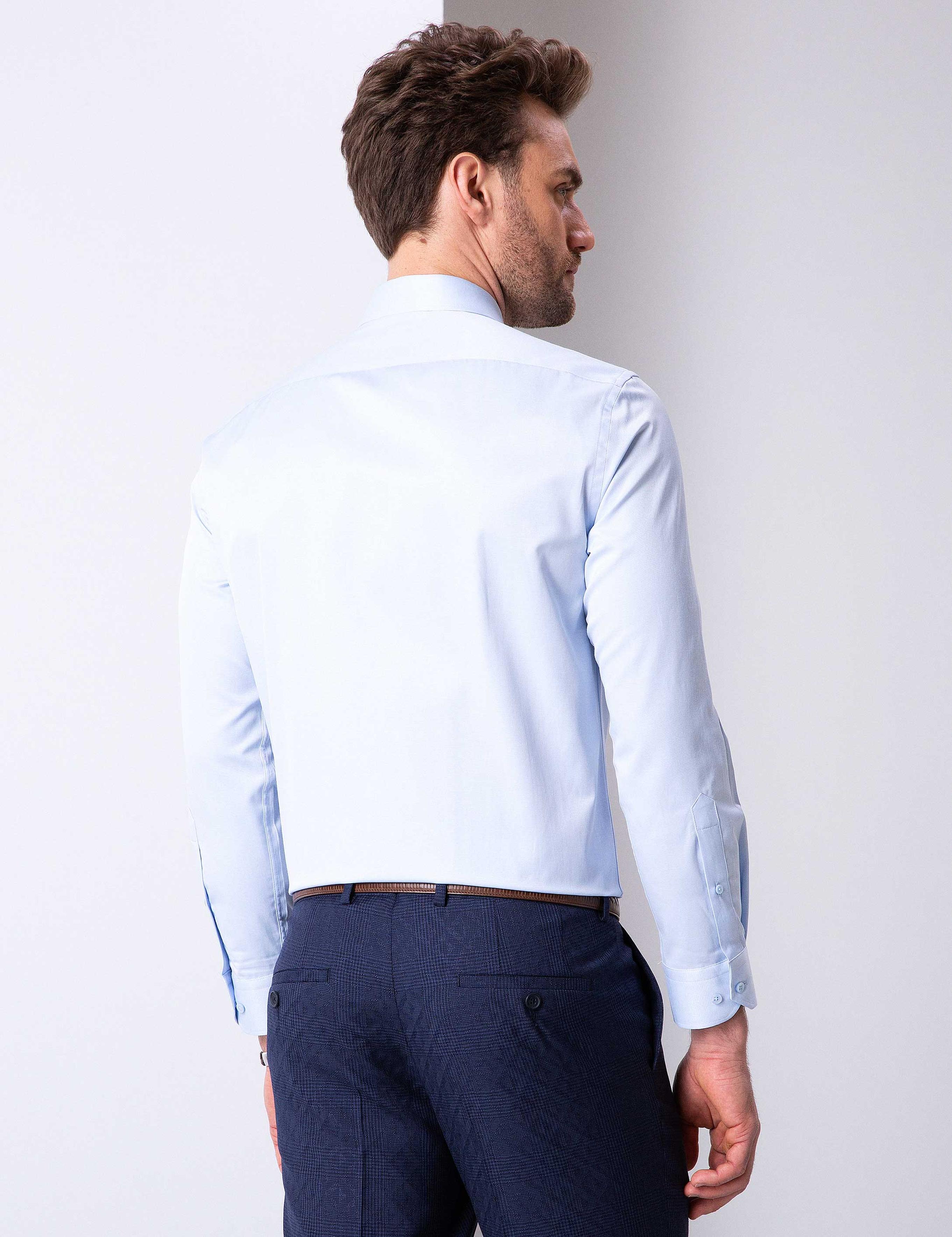 Açık Mavi Regular Fit Uzun Kollu Basic Gömlek