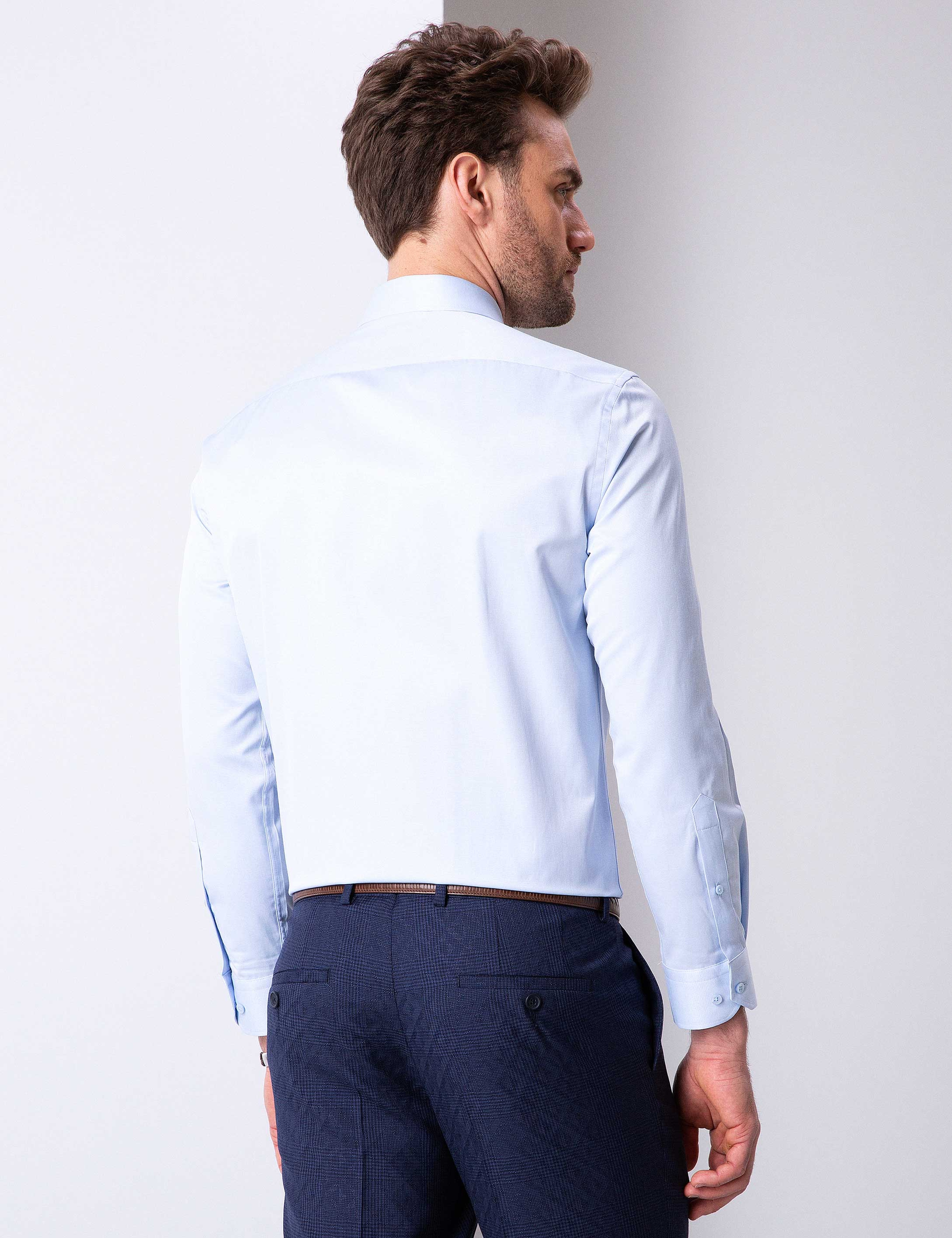 Açık Mavi Regular Fit Uzun Kollu Basic Gömlek - Image 3