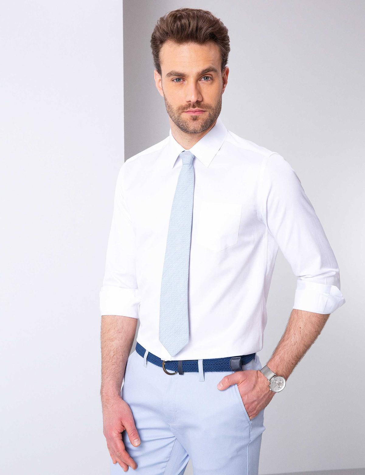 Beyaz Regular Fit Uzun Kollu Basic Gömlek