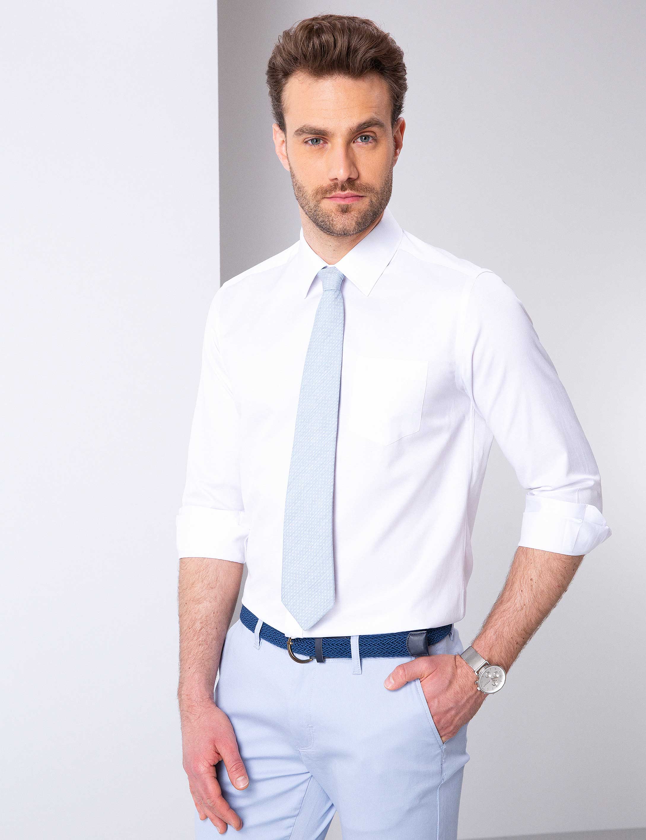 Beyaz Regular Fit Uzun Kollu Basic Gömlek